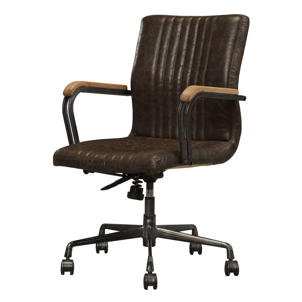 Joslin - Office Chair - Distress Chocolate Top Grain Leather, dark brown