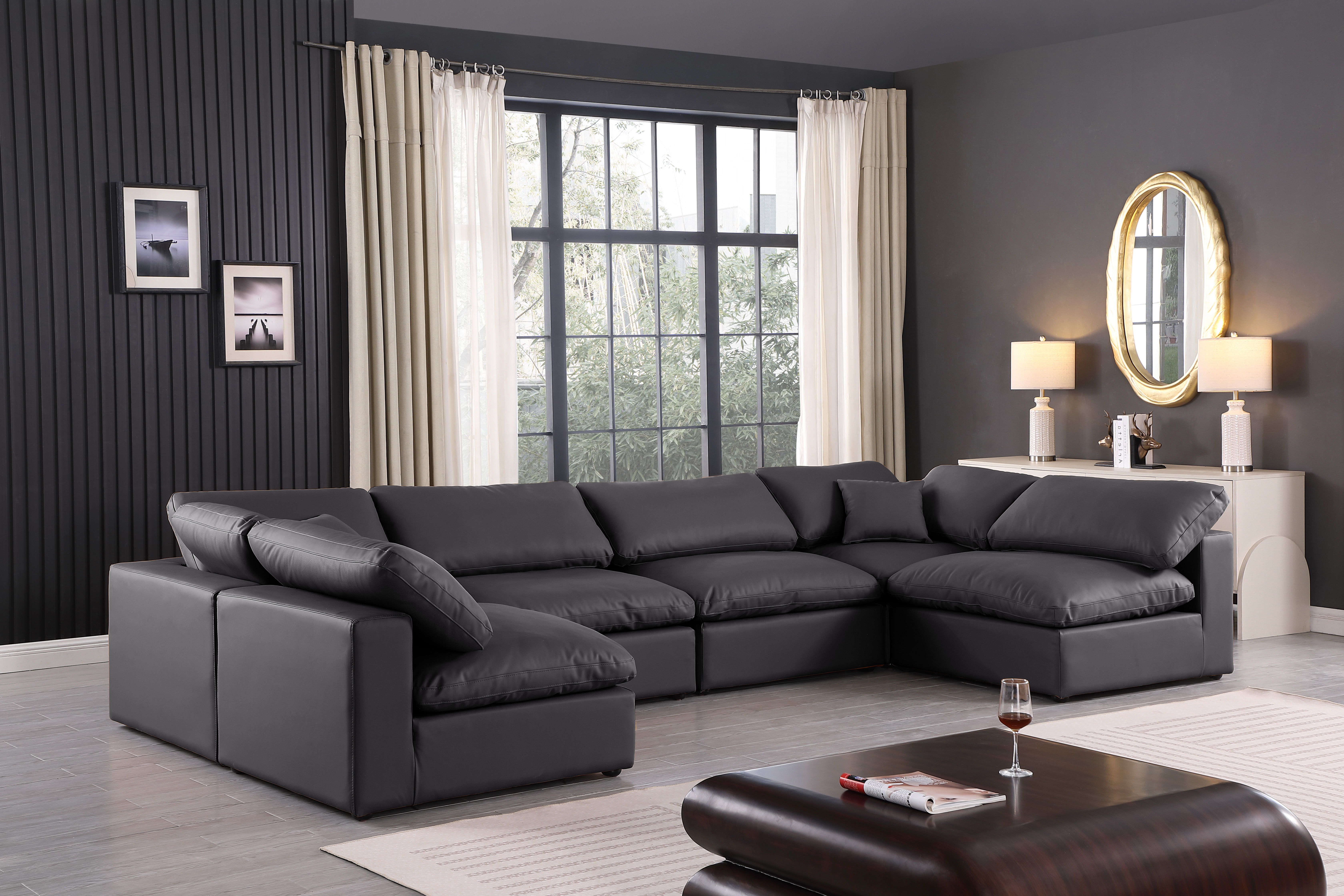 Comfy - 6 Piece Faux Leather Modular Armless Sectional - Charcoal