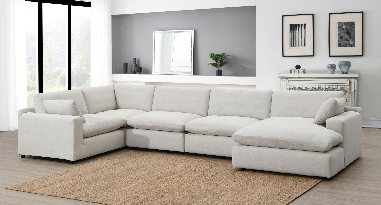 U246 - 5 Piece Sectional (2 Armless Chairs, 1 Right Chaise, 1 LAFSeat, 1 Wedge) - White