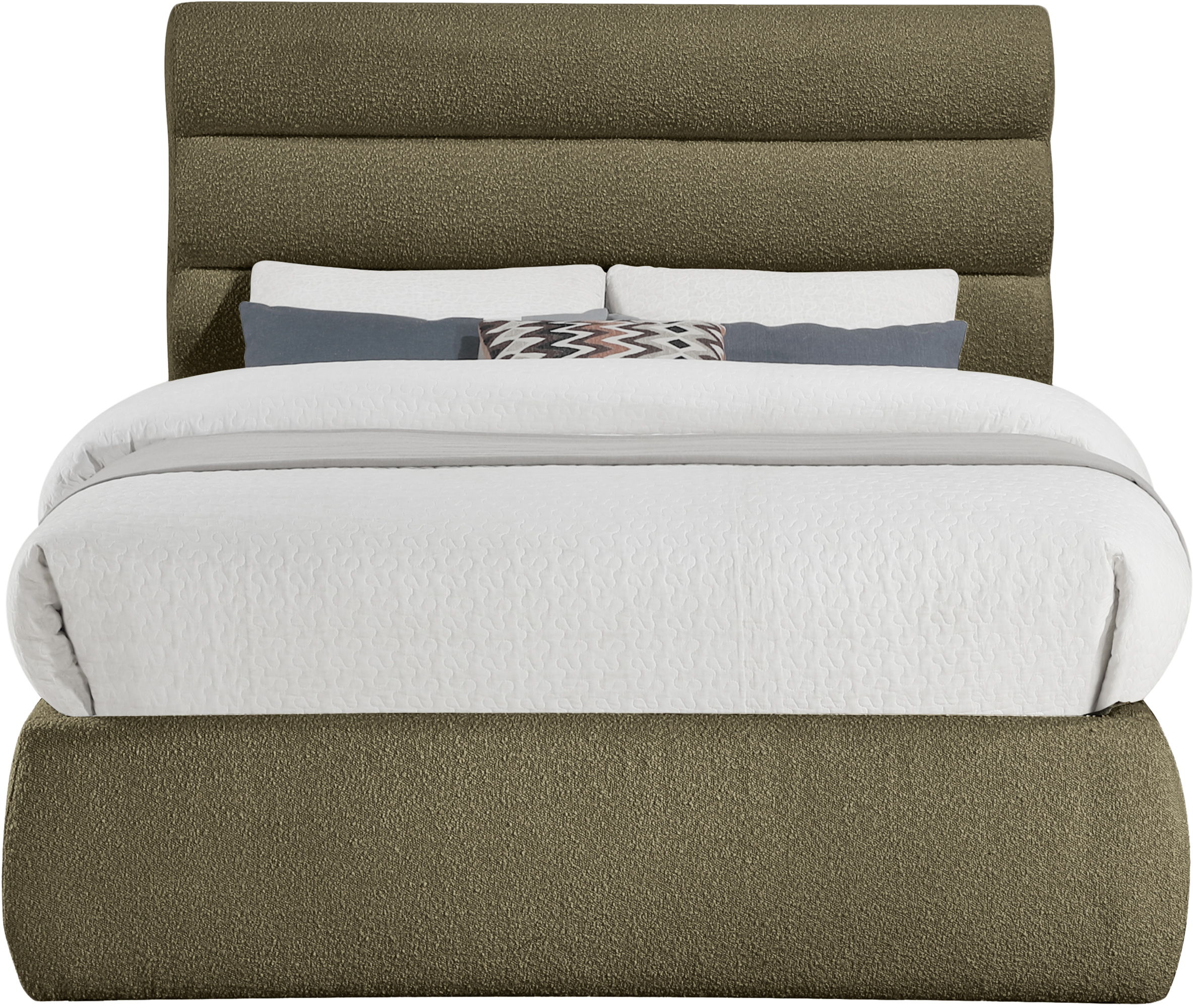 Adam - Boucle Fabric Full Bed With 52" Headboard - Olive
