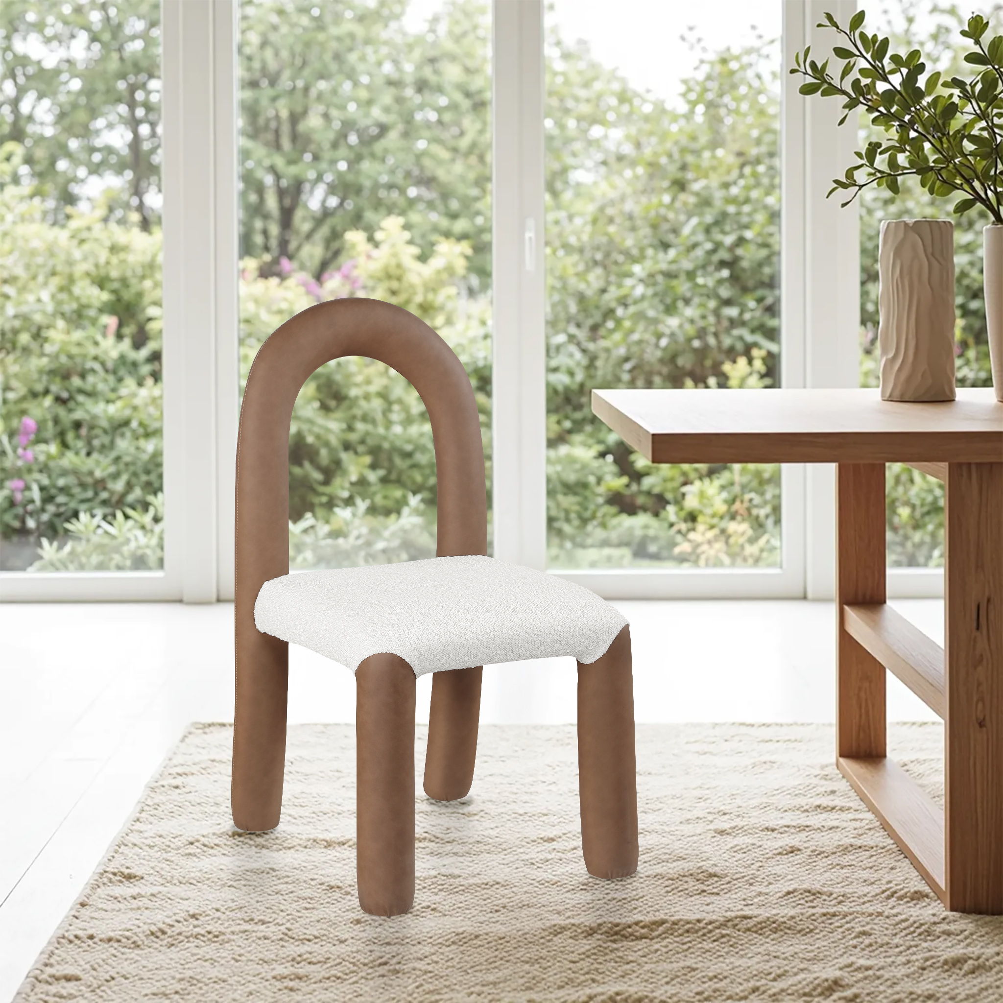 Amari - Vegan Leather and Boucle Fabric Dining Chair (Set of 2) - Brown