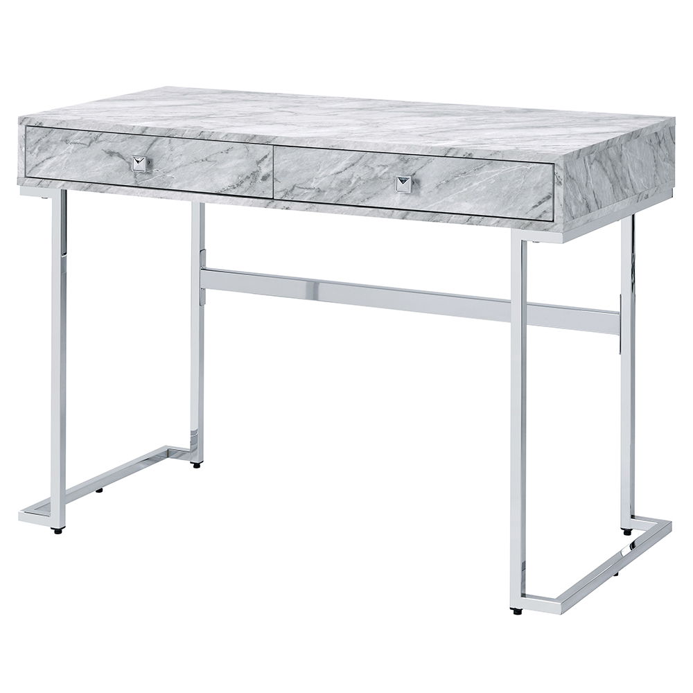 Tigress - Writing Desk - White Printed Faux Marble Top & Chrome, white