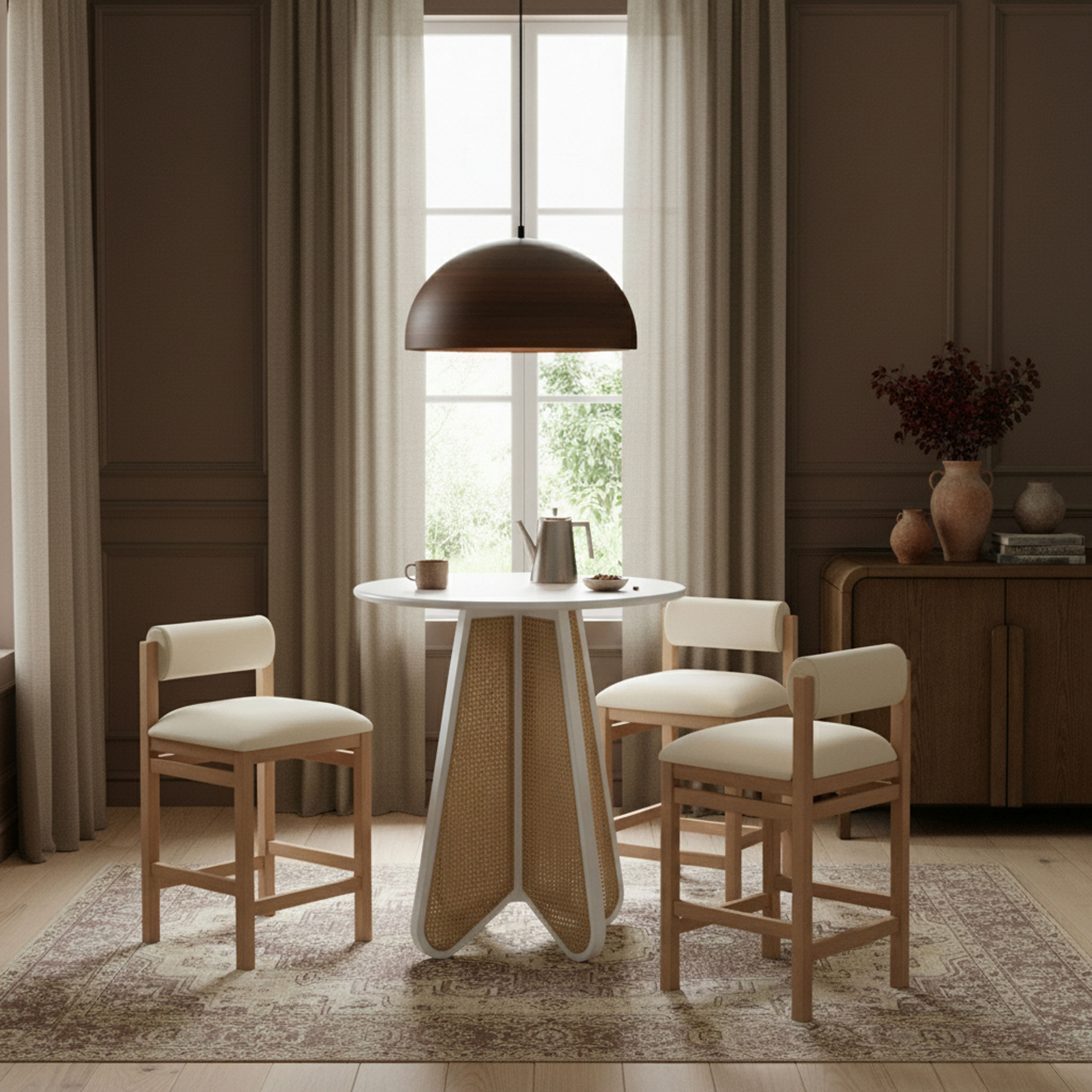 Butterfly - Solid Wood And Natural Cane Bar Height Table - White / Natural