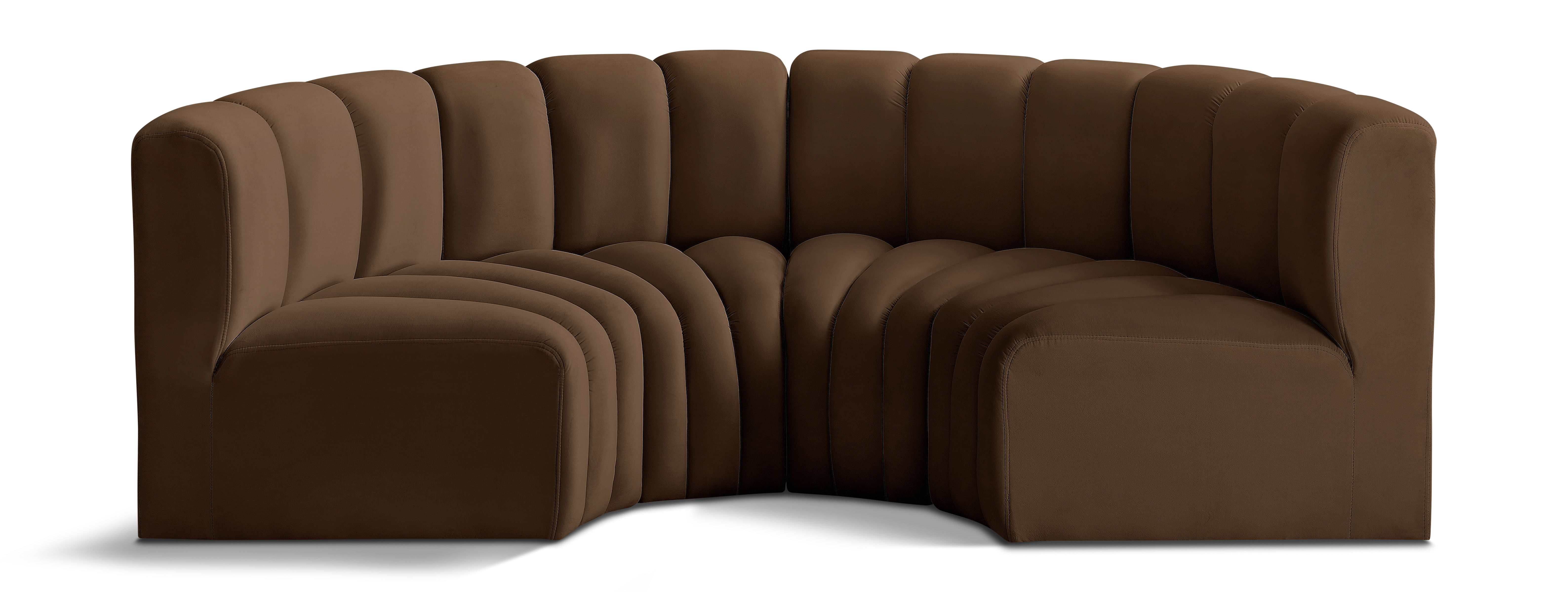Arc - Velvet 4 Piece U-Shaped Modular Sofa - Brown