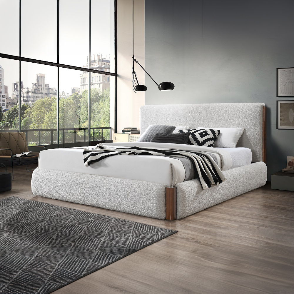 Sandro - Queen Bed - White Boucle & Walnut, white, view 7