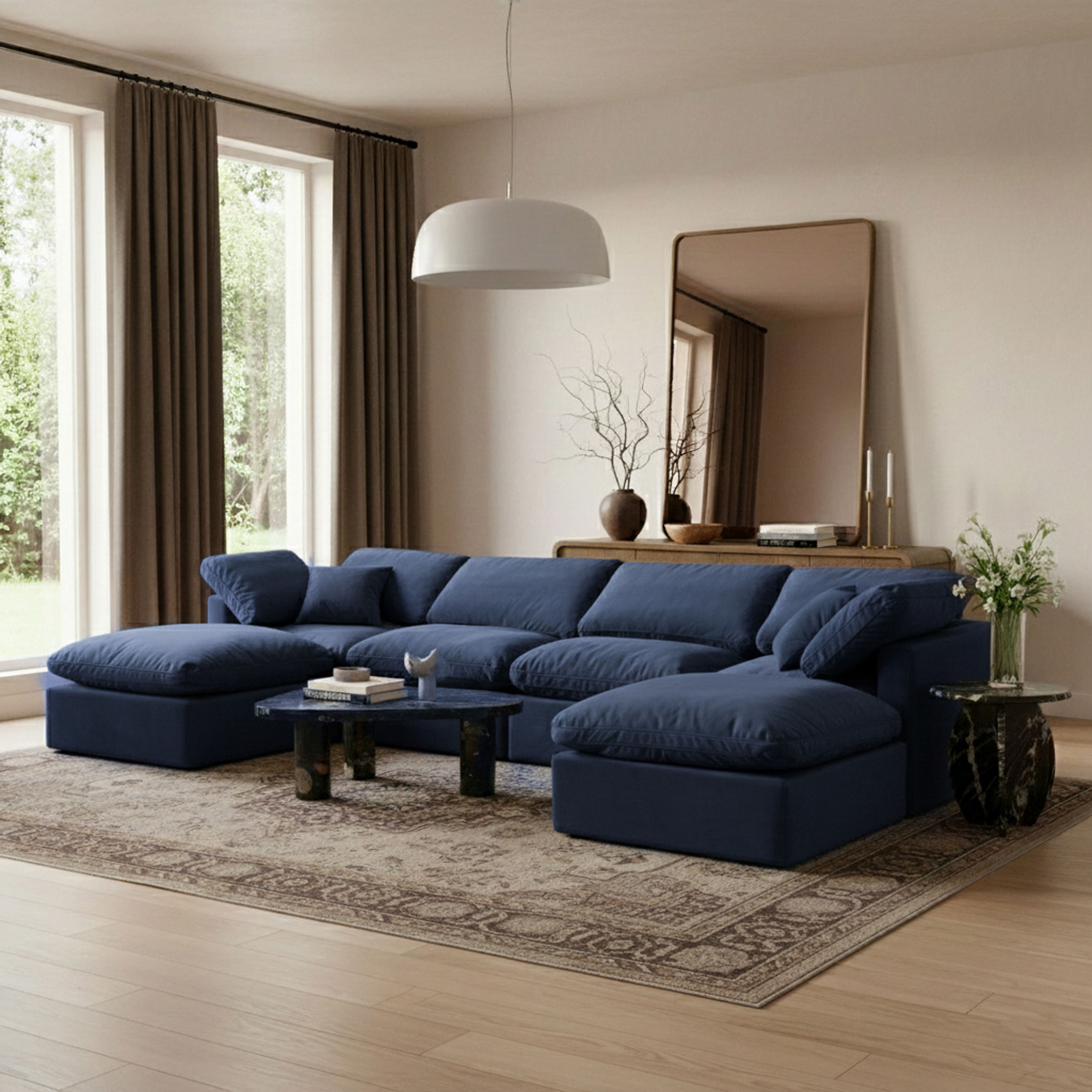 Indulge - Velvet 6 Piece Modular Double Chaise Sectional - Blue