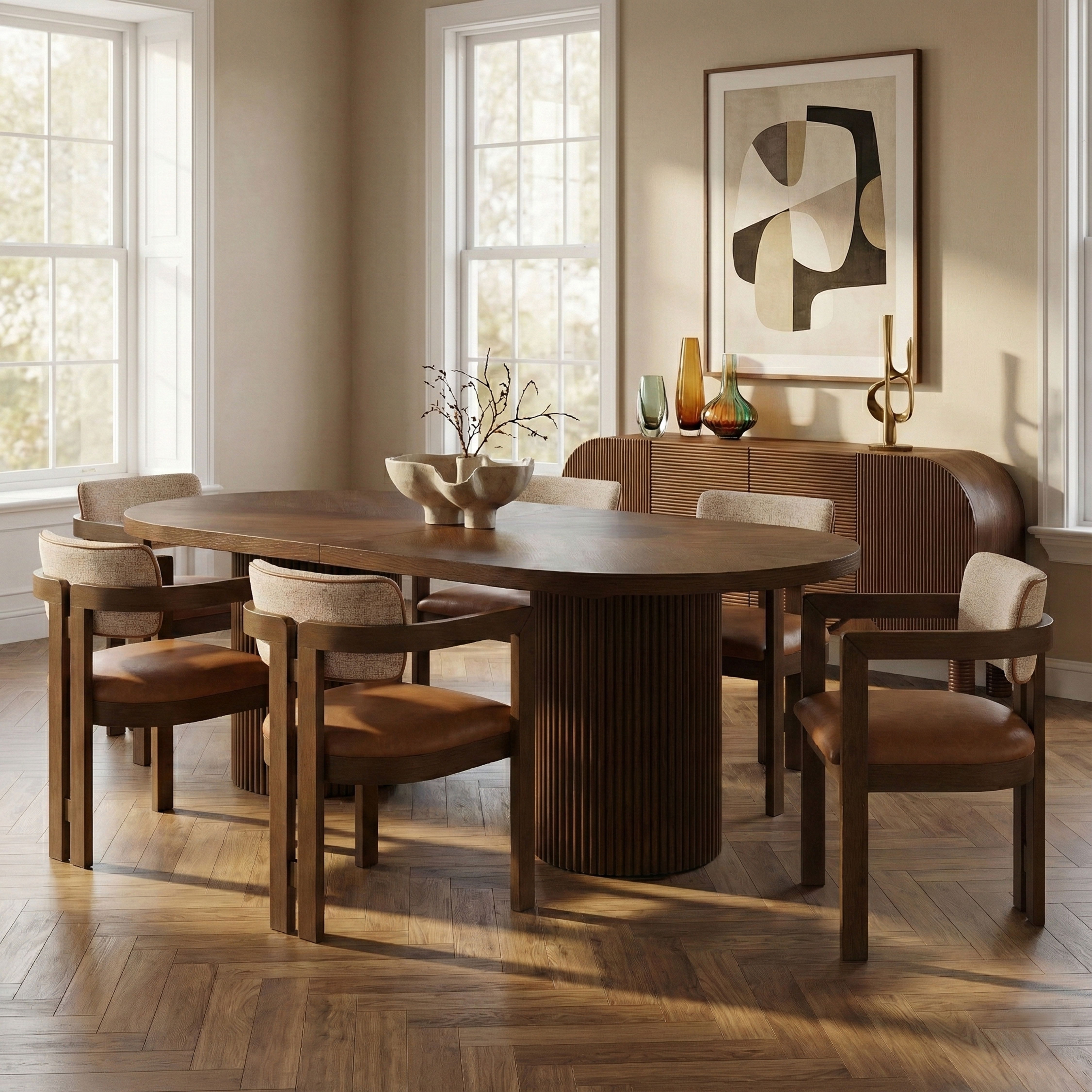 Belinda - Oak Wood Dining Table (3 Boxes) - Brown