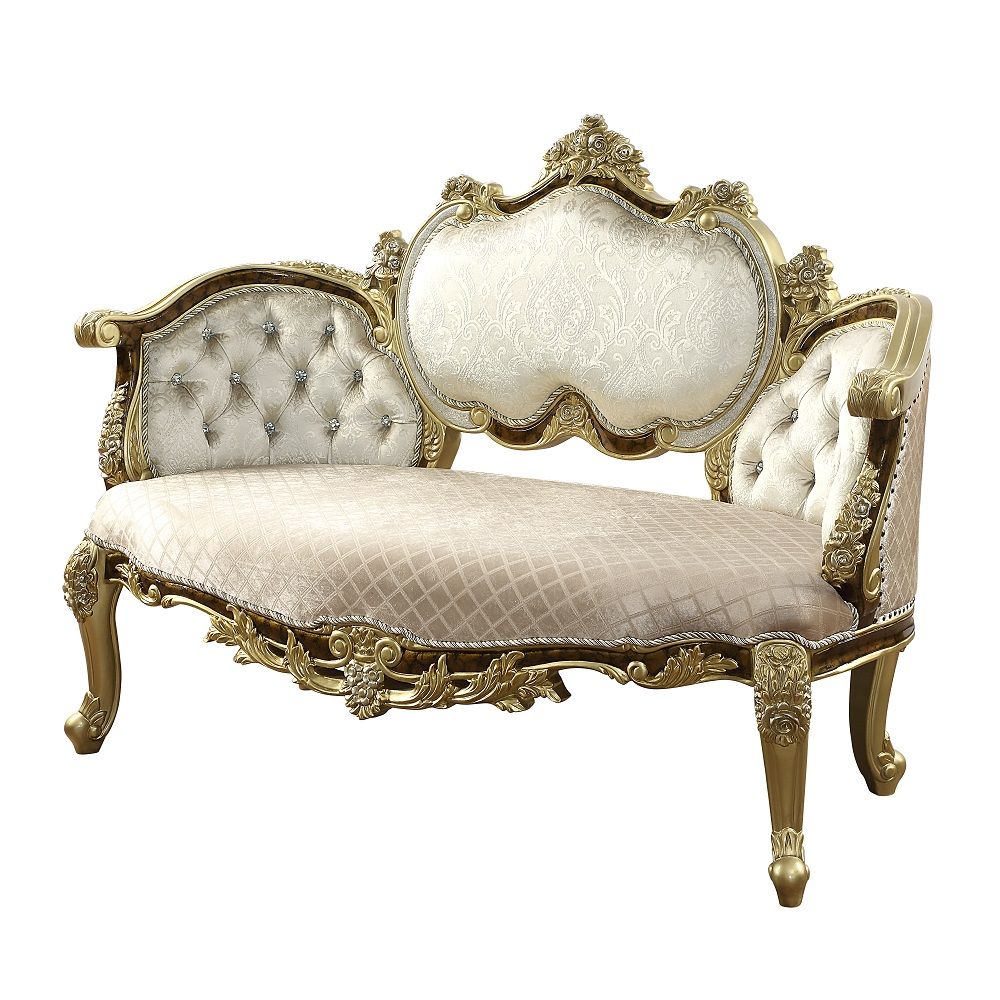 Desiderius - Bench - Beige Fabric, Antique Gold & Hand Paint Brown, white, view 2