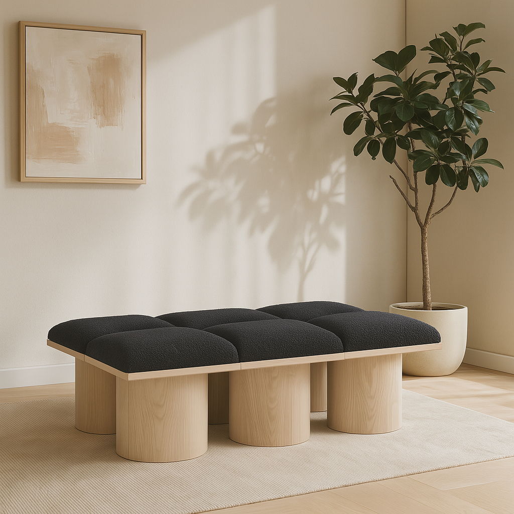 Pavilion - 54" 6 Piece Modular Bench With Natural Base - Black