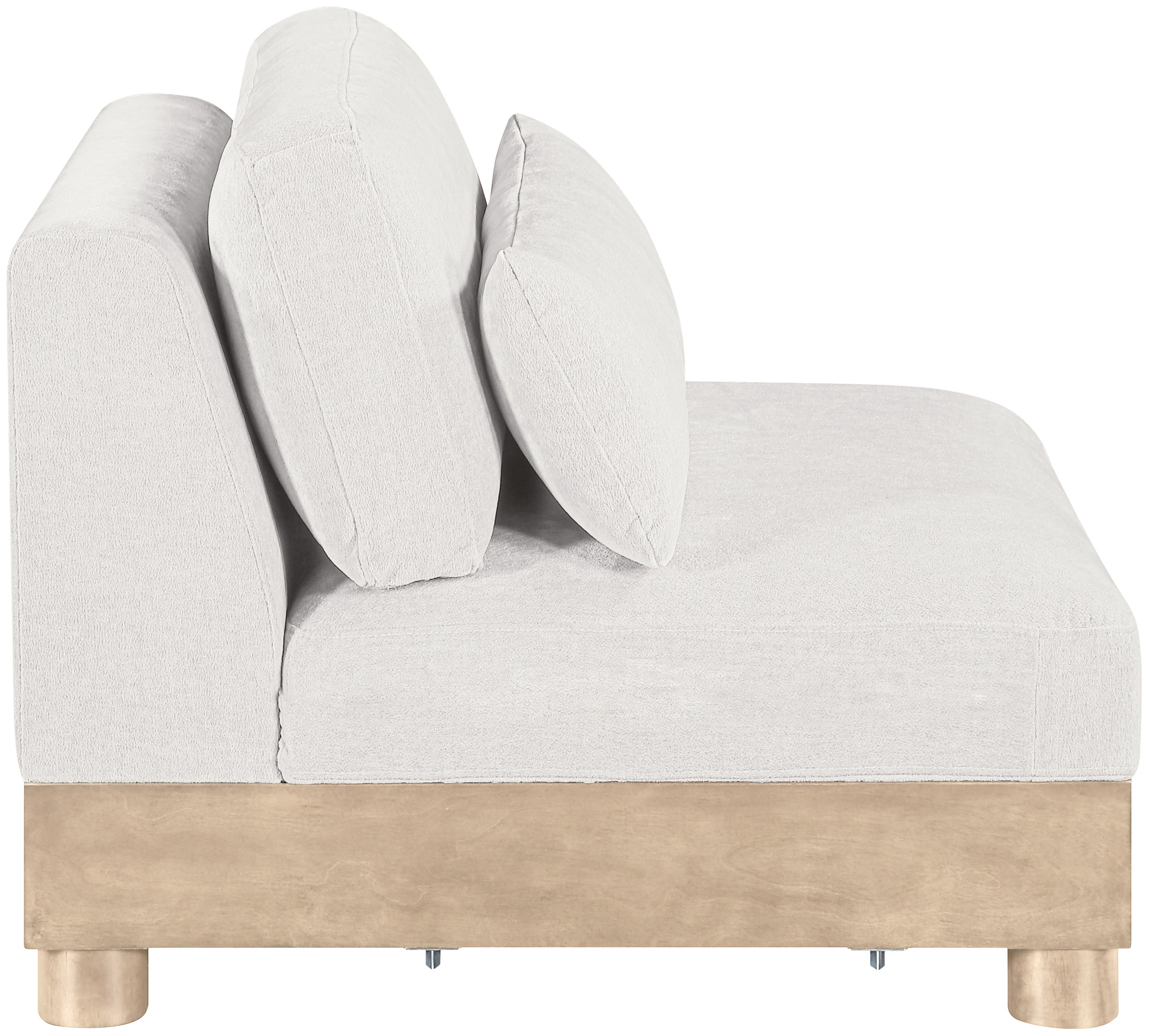 Turin - Chenille Fabric Upholstered Modular Armless Chair - Cream / Natural Oak