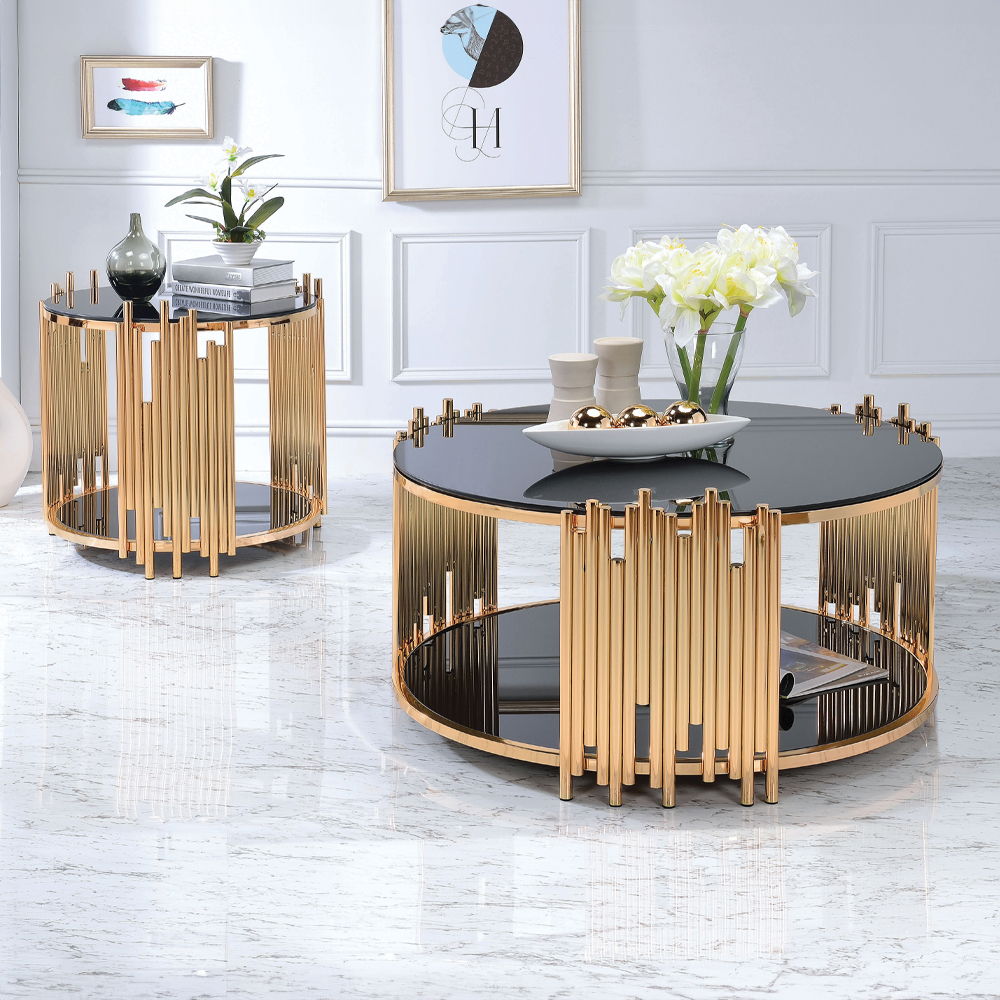 Tanquin - End Table - Black Glass & Gold, black, view 5