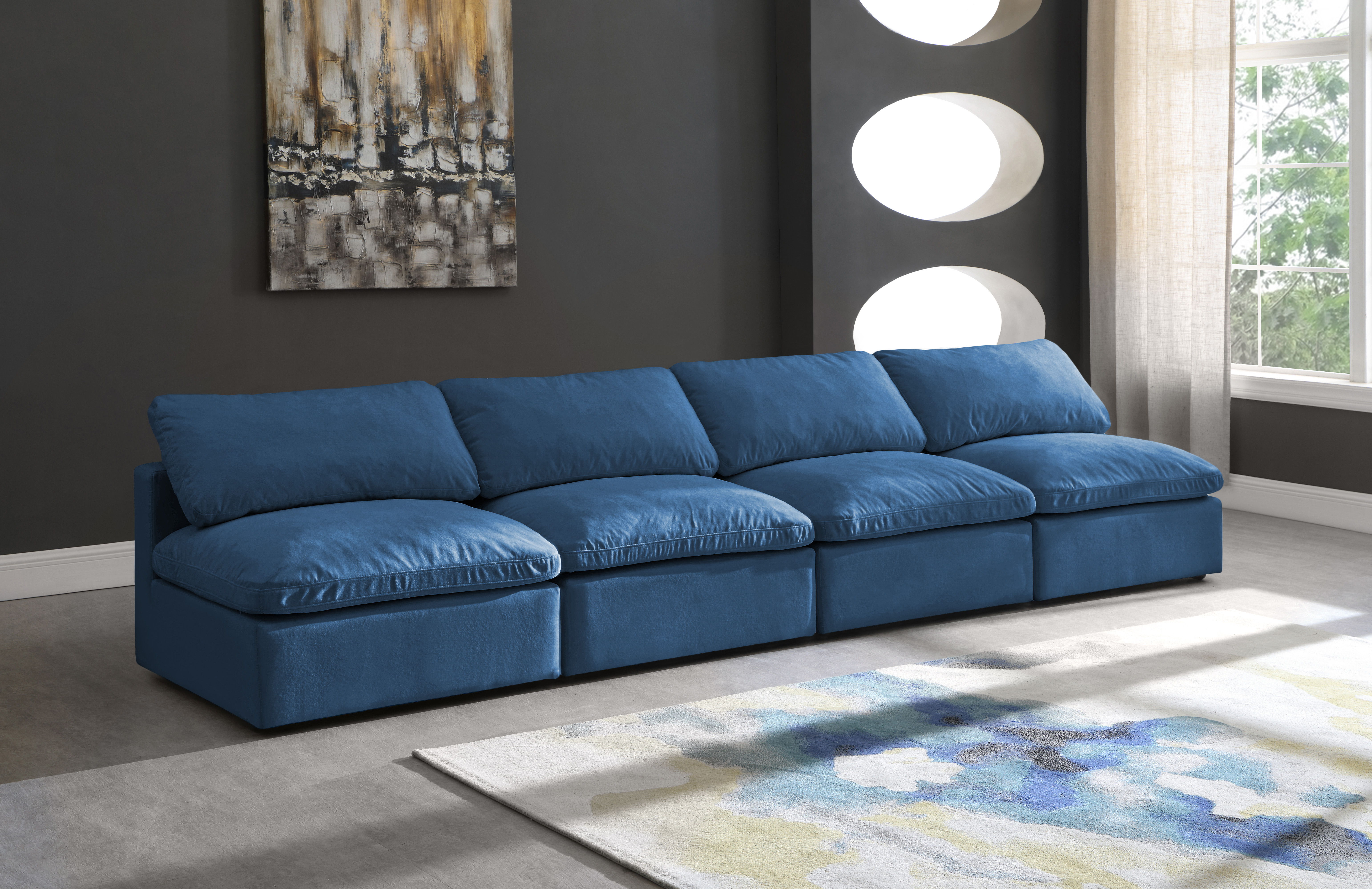 Plush - 4 Piece Modular Armless Sofa - Navy