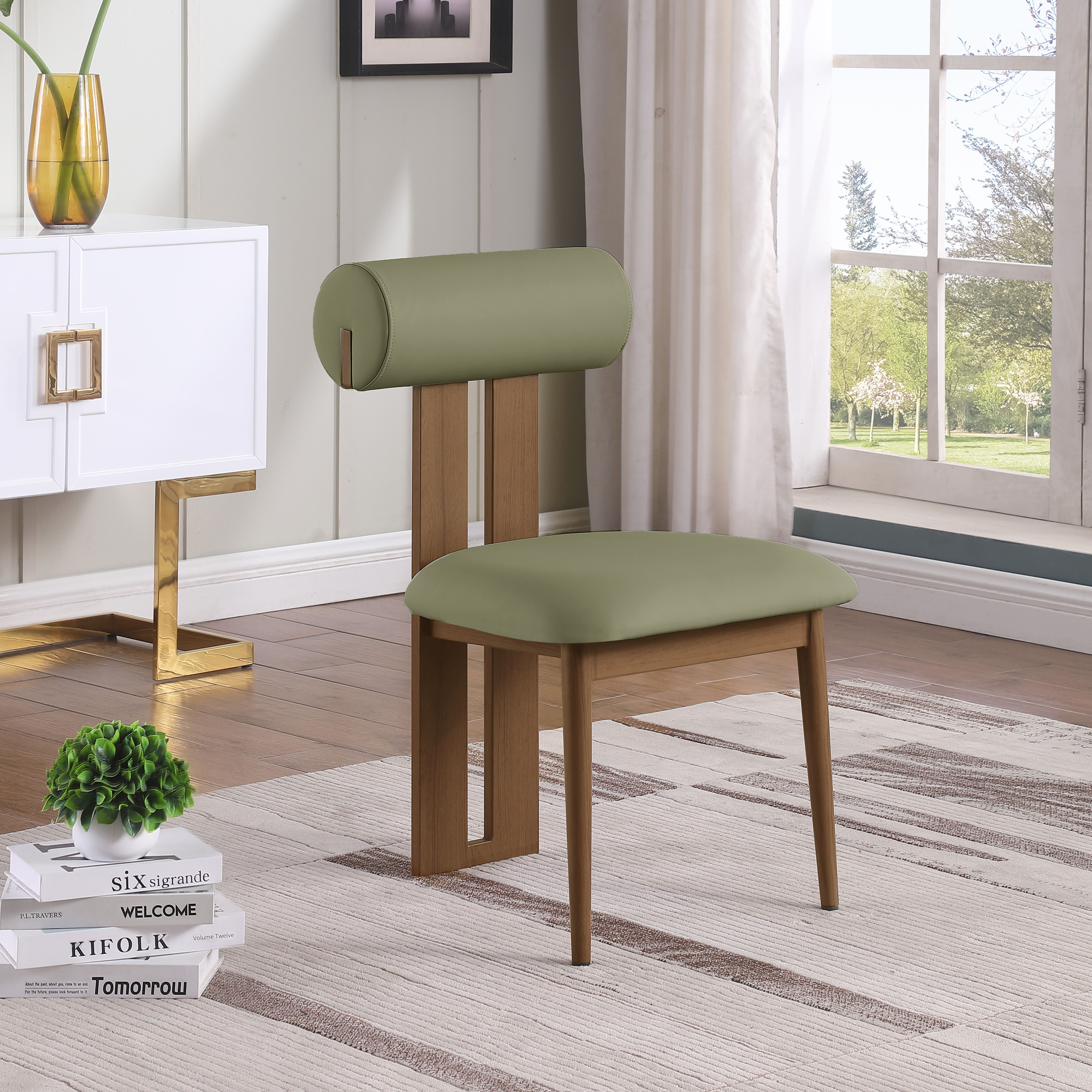 Dario - Faux Leather Dining Chair With Brown Frame (Set of 2) - Green