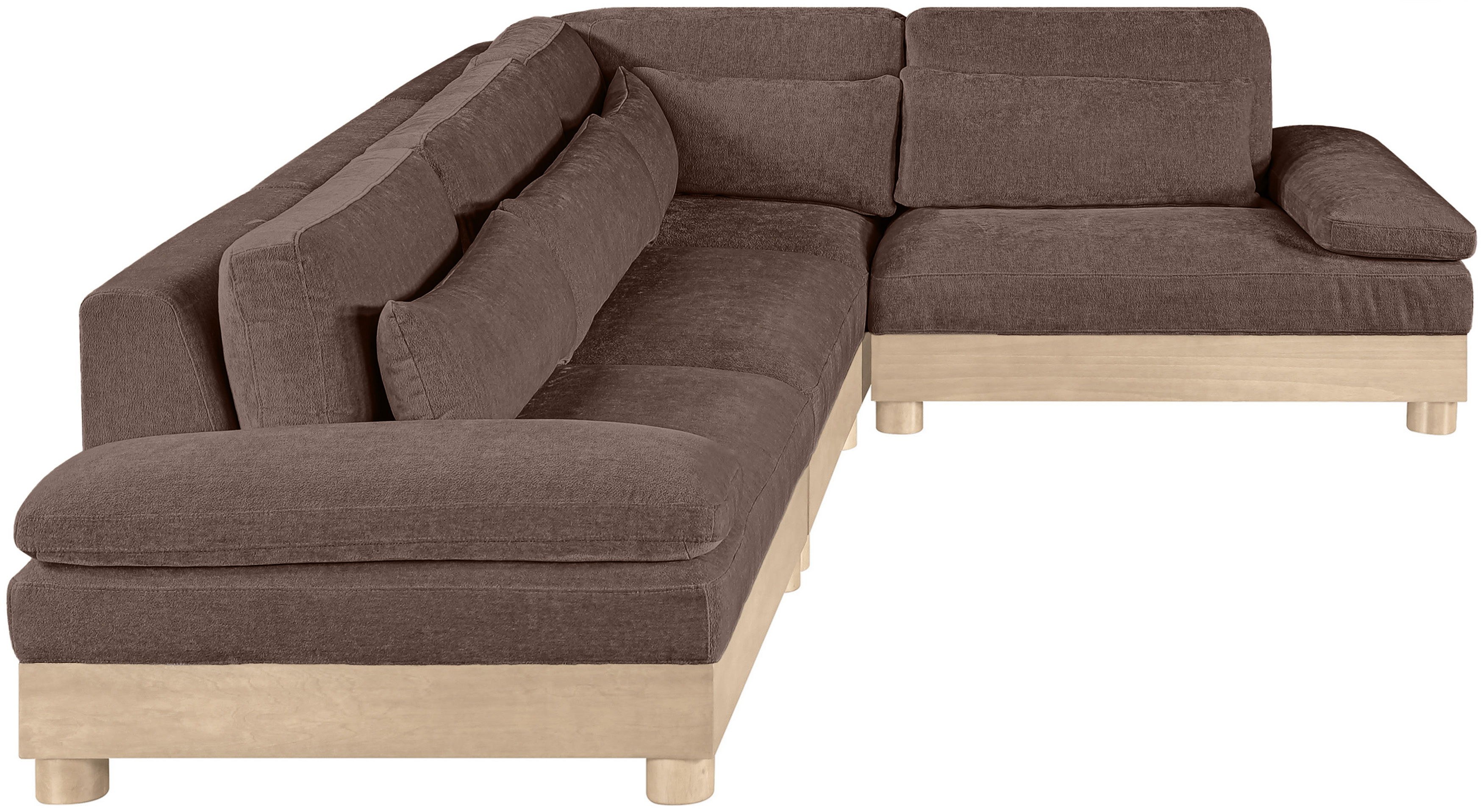 Turin - 127.75" Chenille Fabric Upholstered 4 Piece Modular Sectional - Brown / Natural Oak