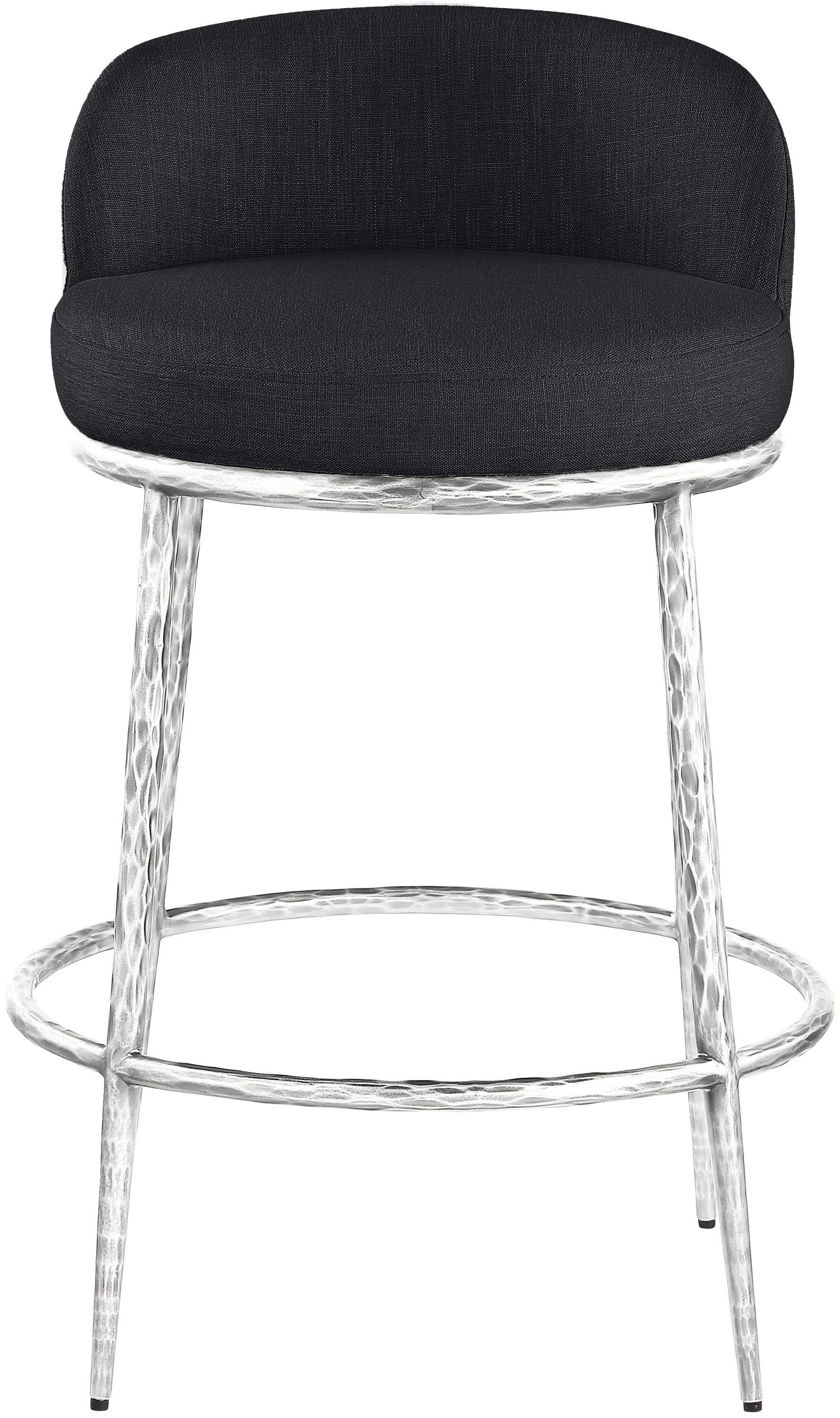 Ferro - Linen Textured Performance Fabric Upholstered Counter Stool - Black / Brushed Silver