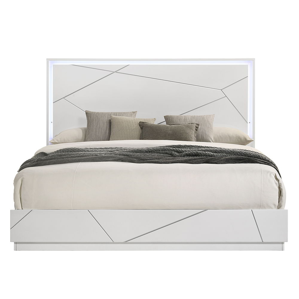 Esther - Queen Bed With LED - White / Silver, white, view 3