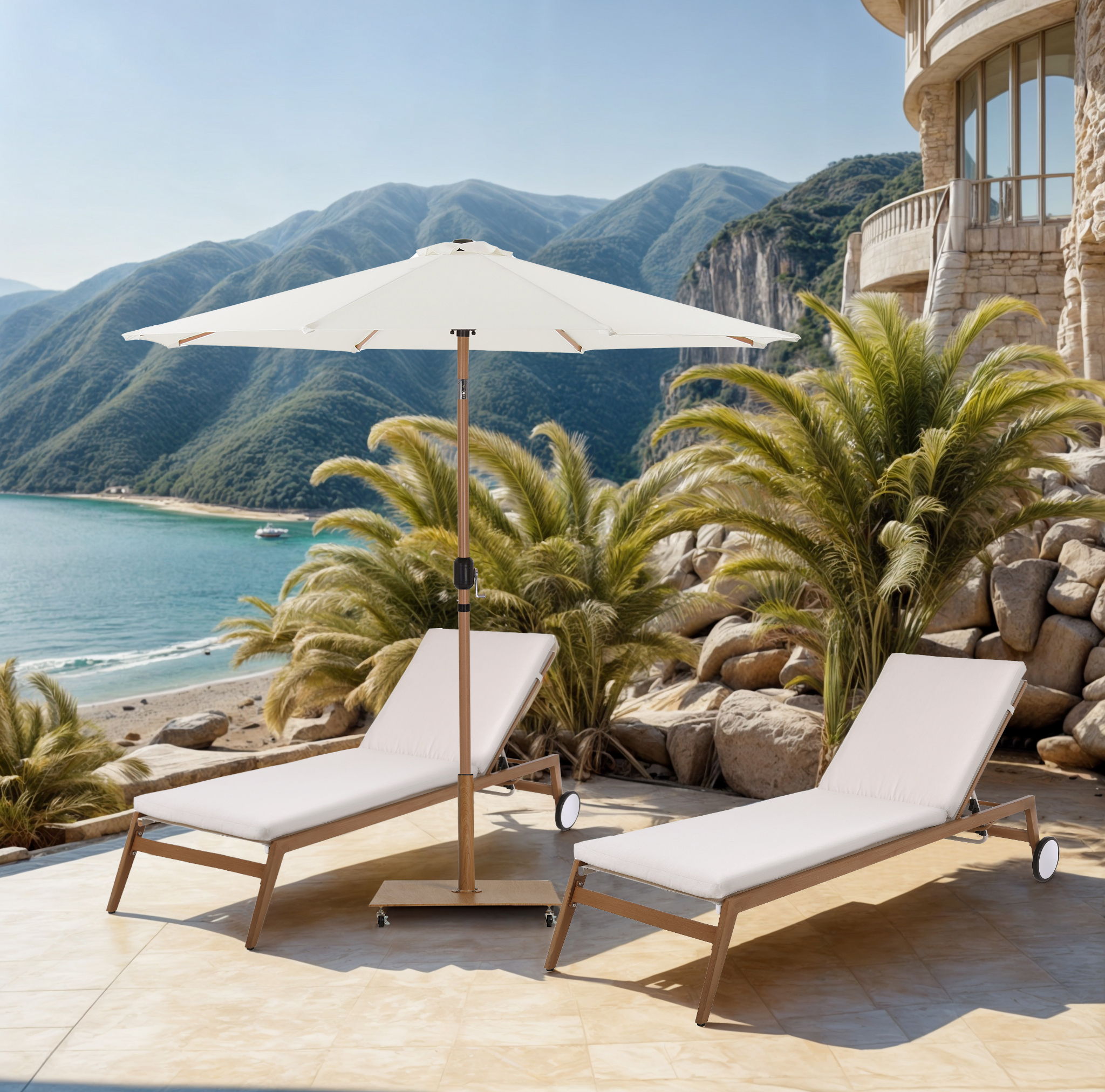 Fiji - Patio Umbrella With Teak Pole - White