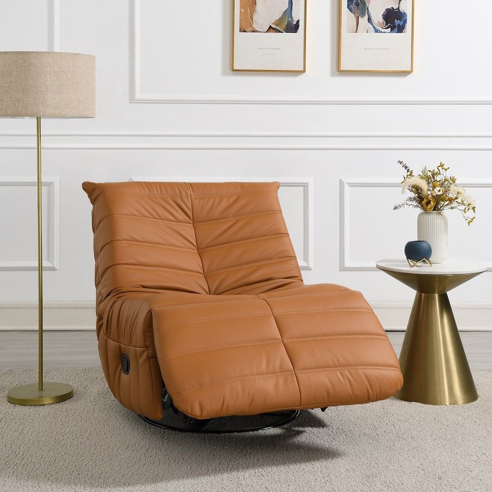 Talmon - Recliner With Swivel - Orange Synthetic Leather, orange, view 8