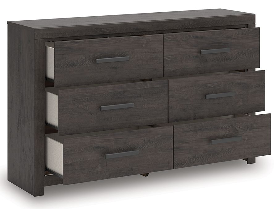 Ashley Furniture Prendonea - 6 Pc. - Dresser, Mirror, Twin Panel Bed, 2 Nightstands - Charcoal - Image 4