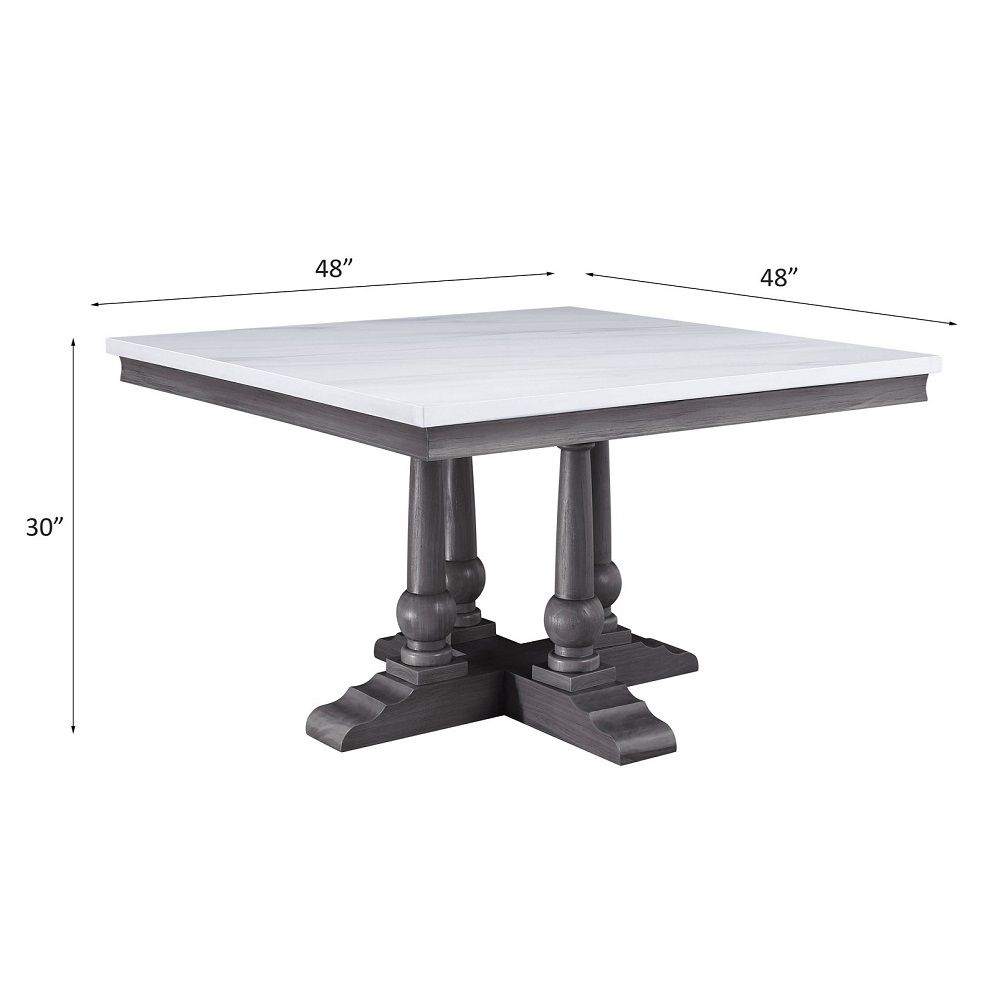 Yabeina - Square Dining Table - Marble Top Top & Gray Oak, white, view 4