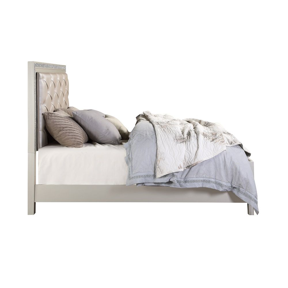 Sliverfluff - California King Bed With LED & Storages - Synthetic Leather & Champagne, beige, view 3