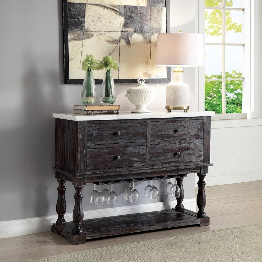 Gerardo - Server - White Marble Top & Weathered Espresso, white, view 5