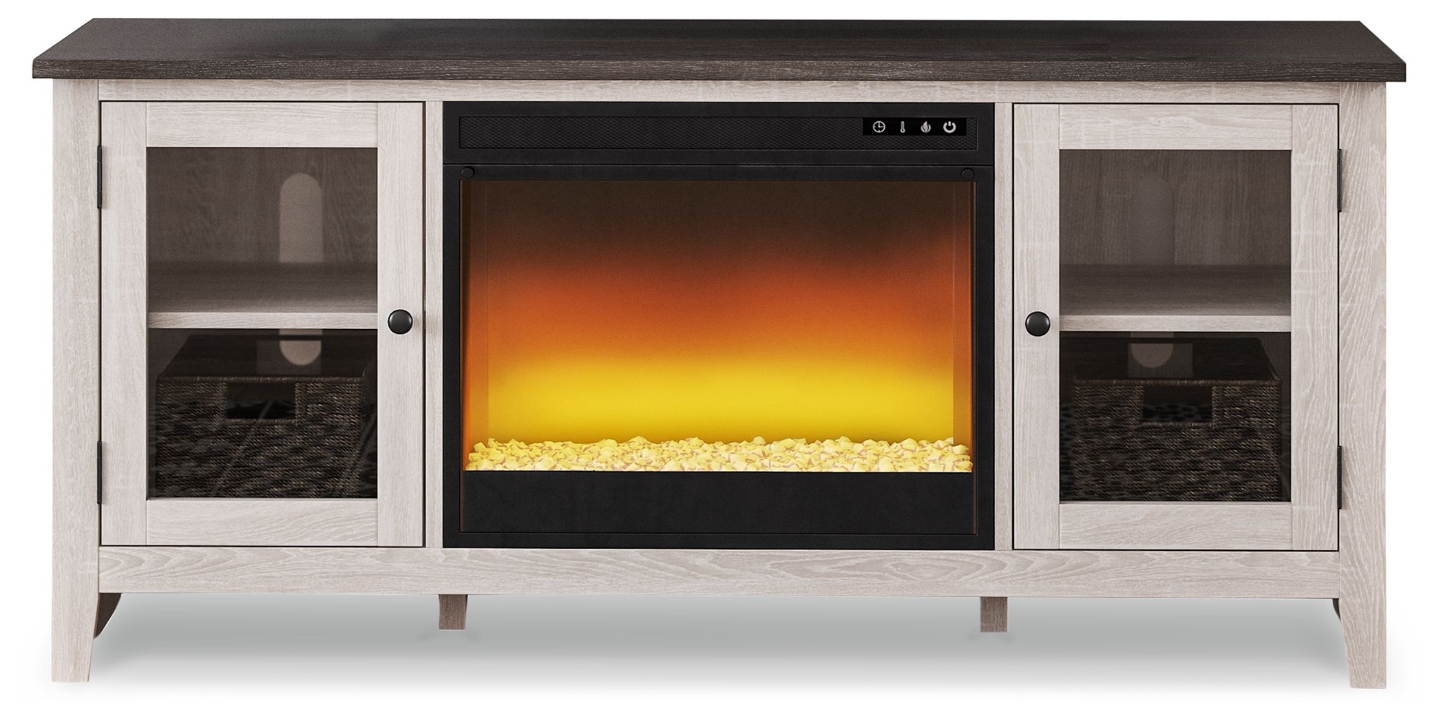 Dorrinson - 60" TV Stand With Fireplace Insert Glass/Stone - White / Black / Gray