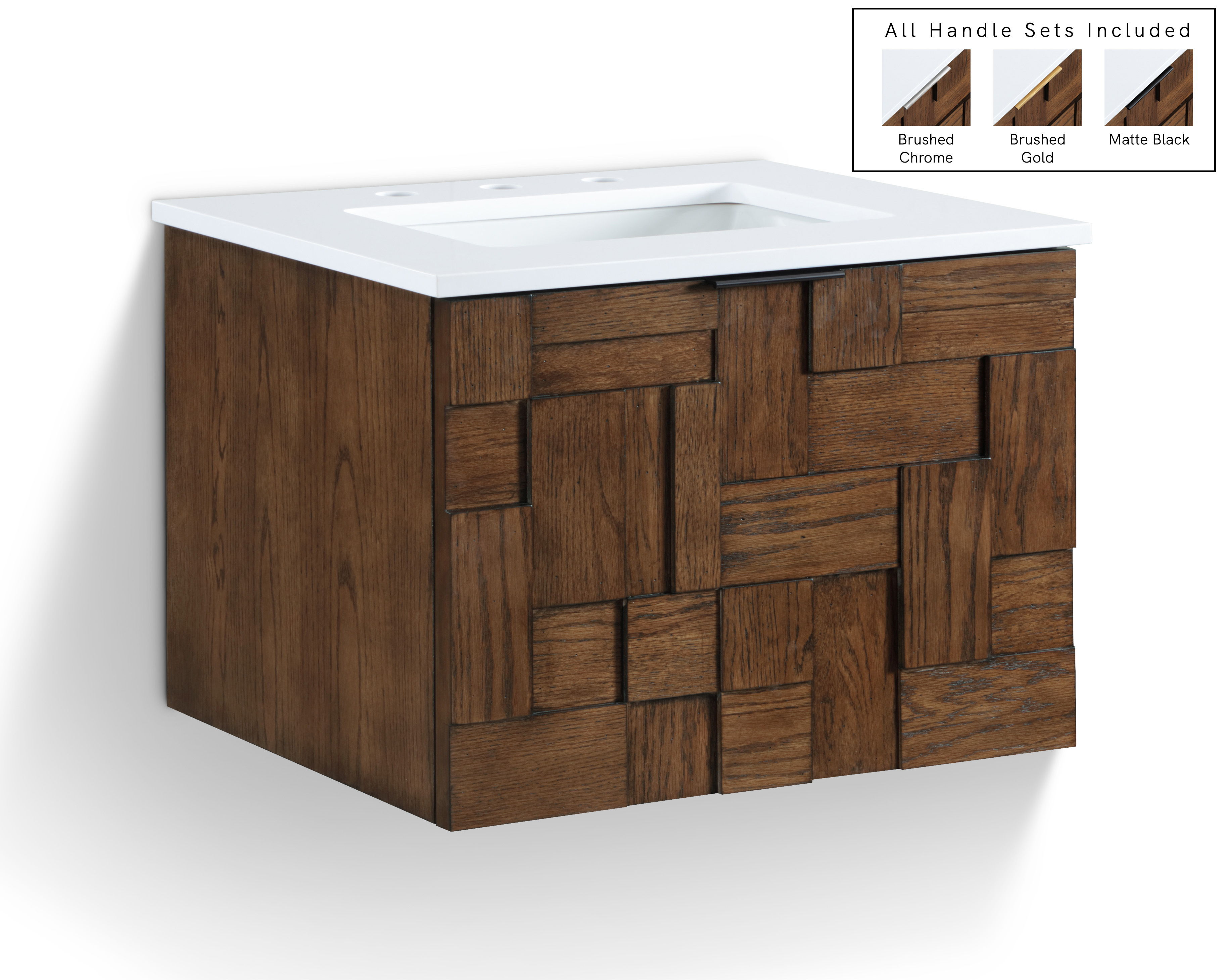 Leonardo - Engineered Stone And Solid Wood 24" Wall Mounted Bathroom Vanity - Brown