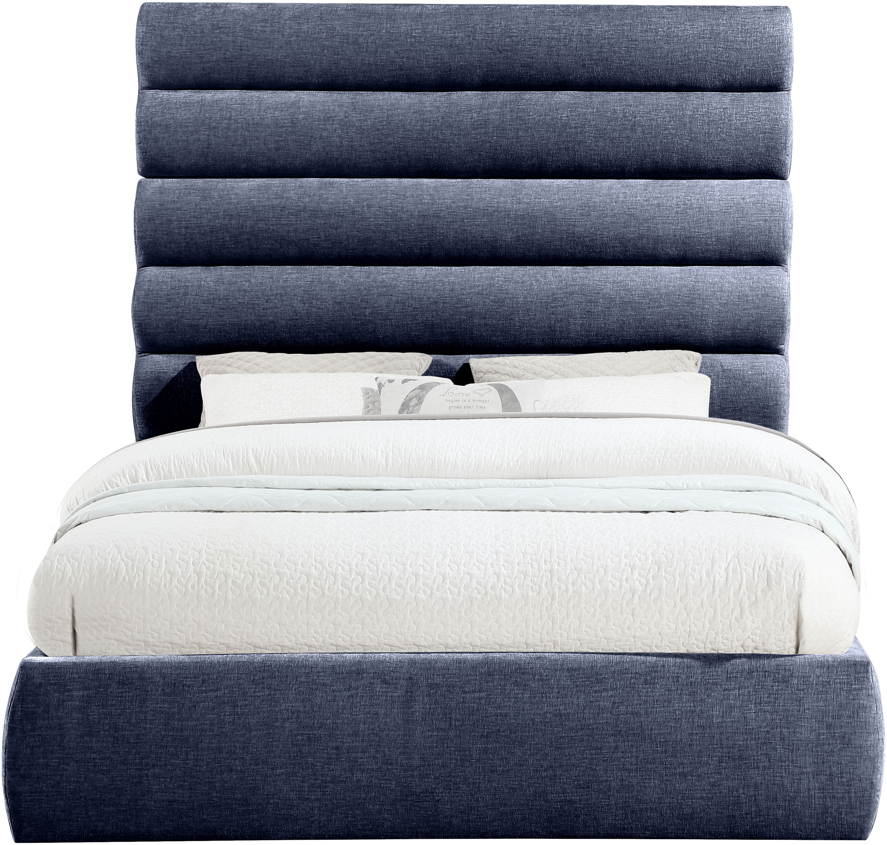 Adam - Chenille Fabric Queen Bed With 70.5" Headboard - Navy