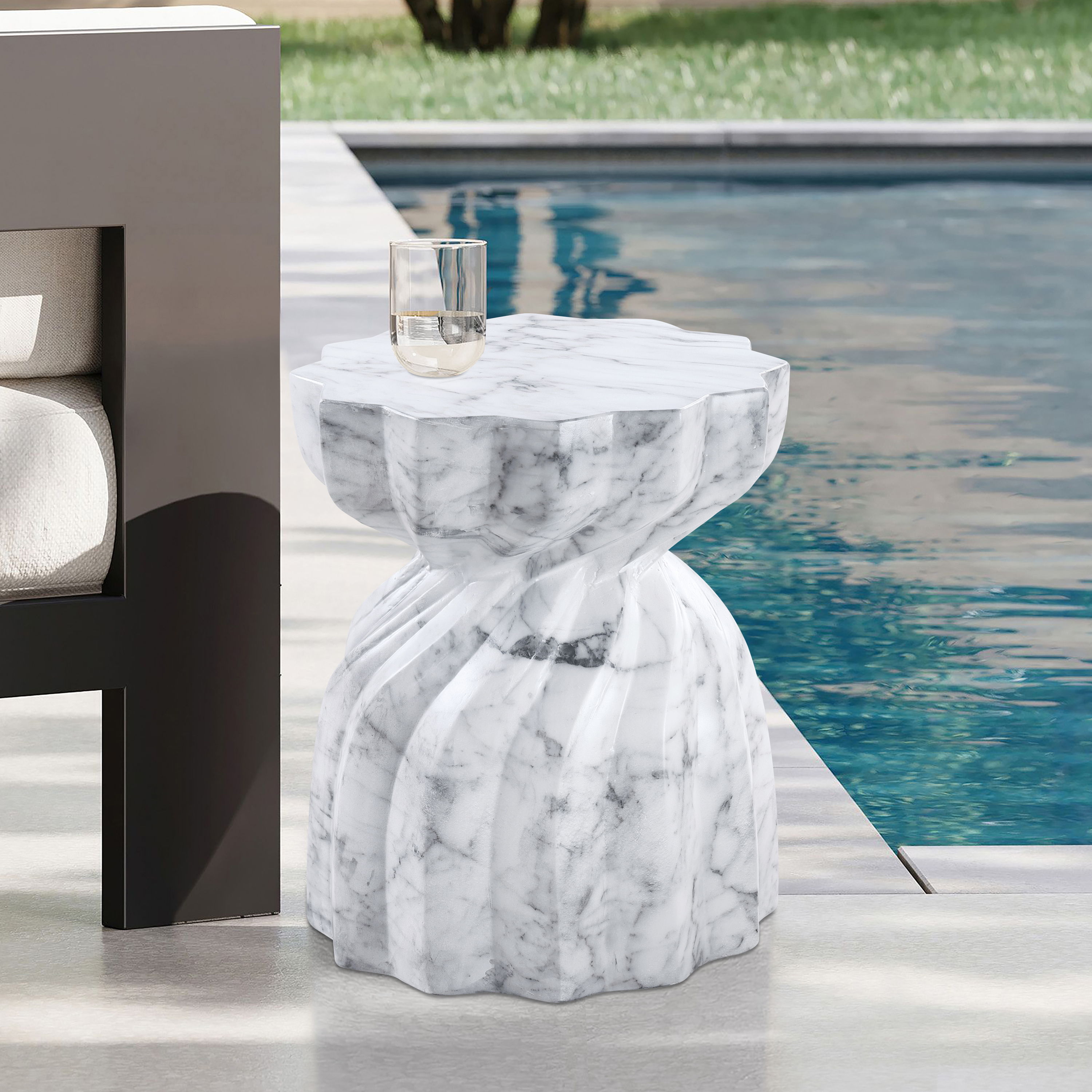Caserta - Marble Finish Concrete End Table - White