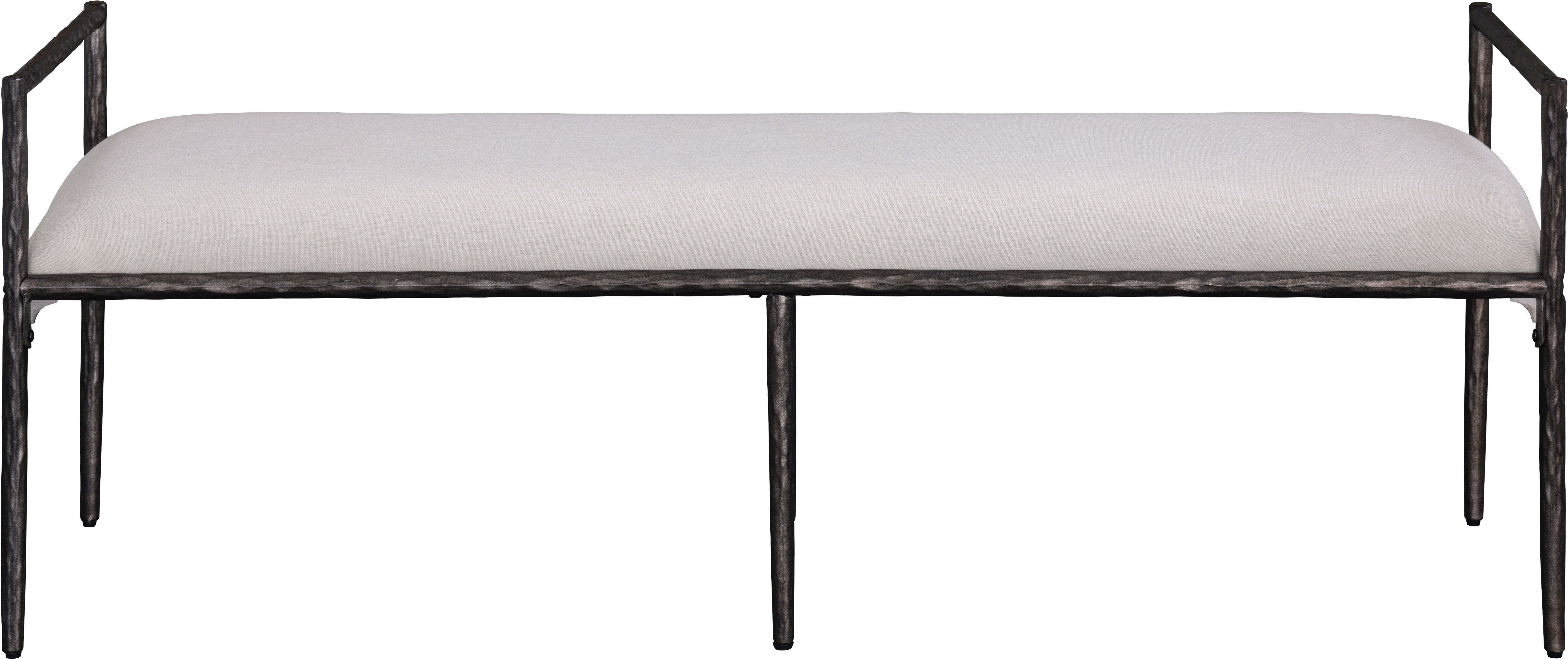 Axis - Linen Textured Fabric Upholstered Bench - Beige / Powder Coated Antique Black