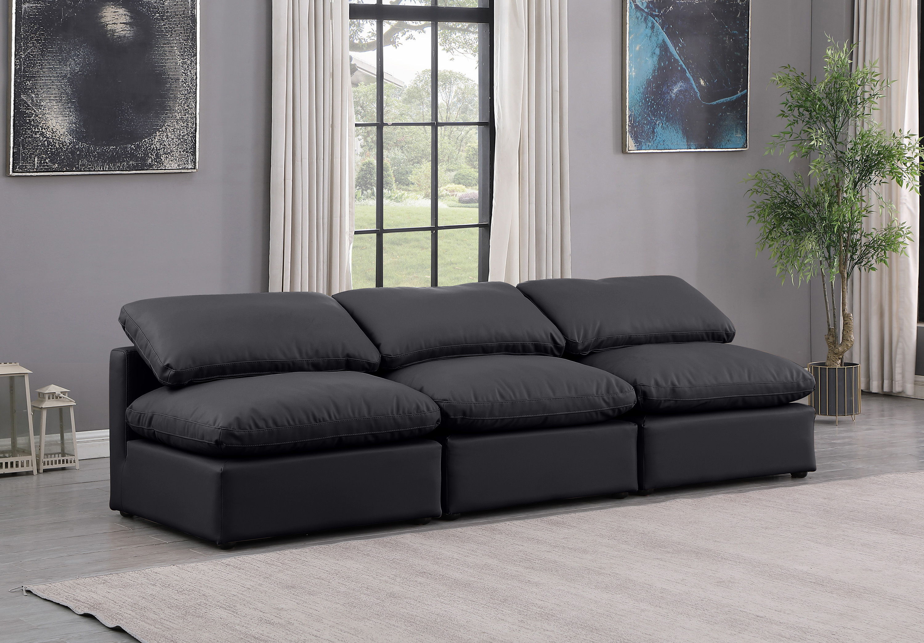 Indulge - Faux Leather 3 Piece Modular Armless Sofa - Black