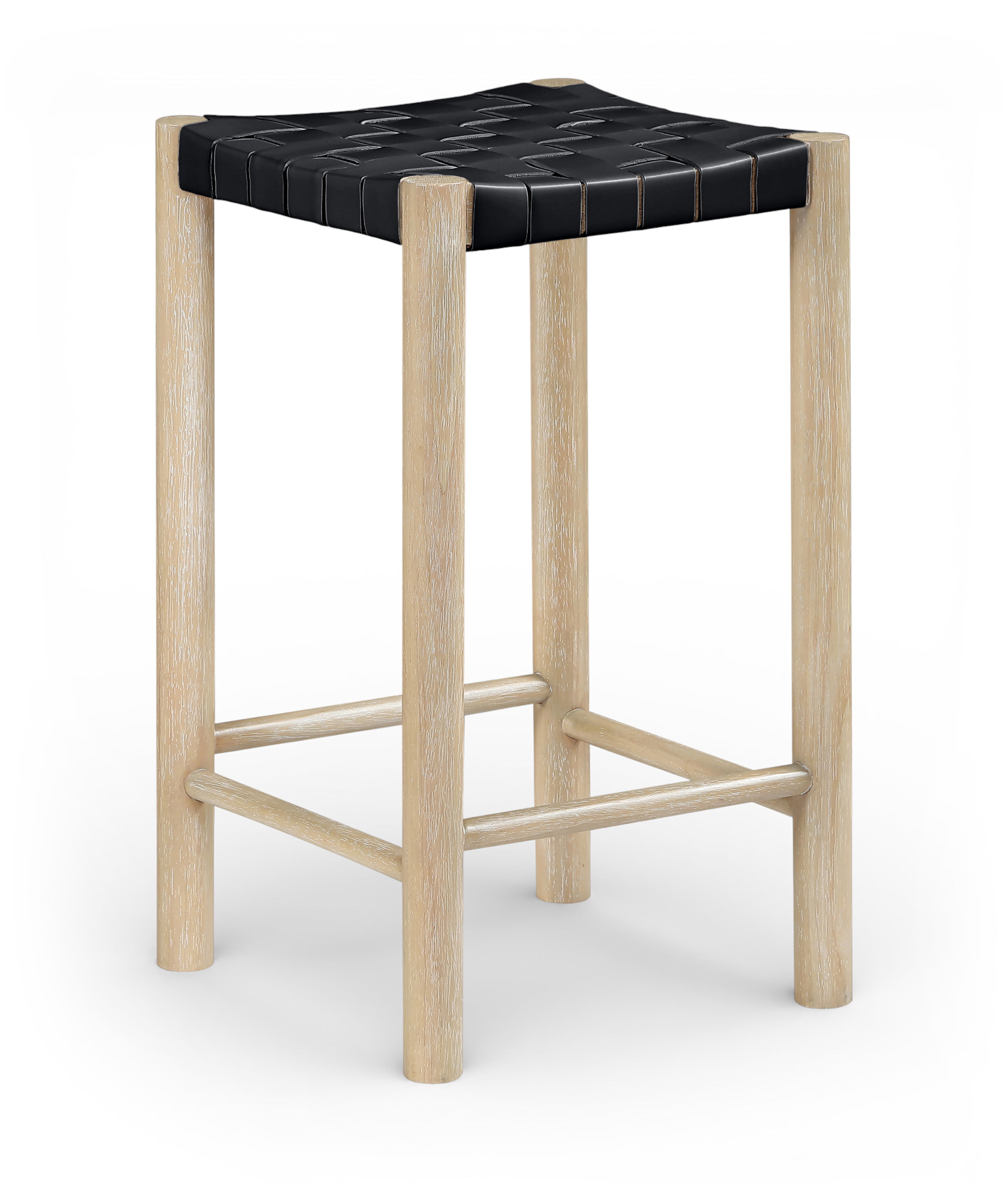 Entwine - Vegan Leather Upholstered Backless Counter Stool - Black / Painted Natural