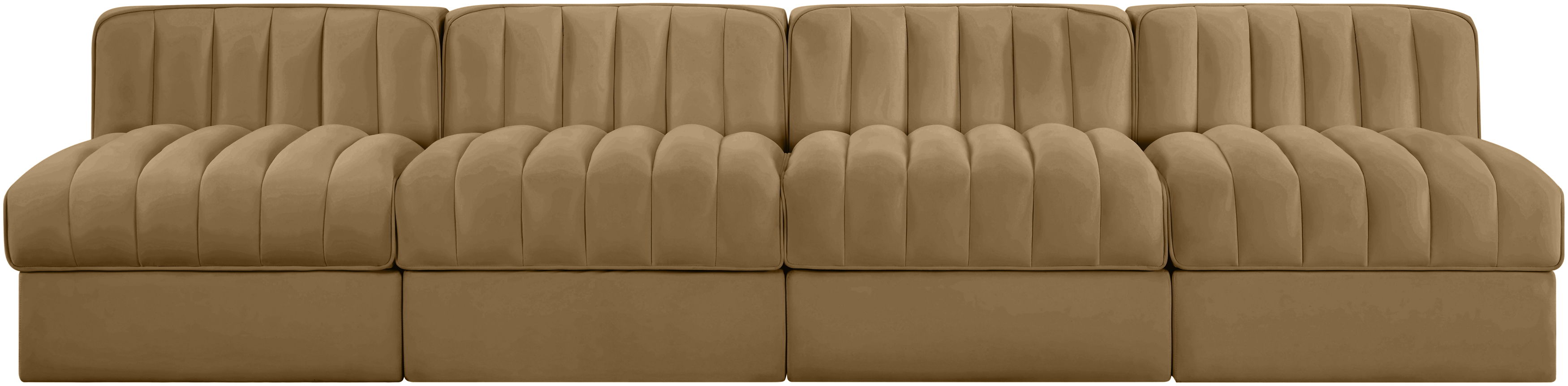 Rummi - Armless Velvet Performance Fabric Upholstered 4 Piece Modular Sofa - Saddle