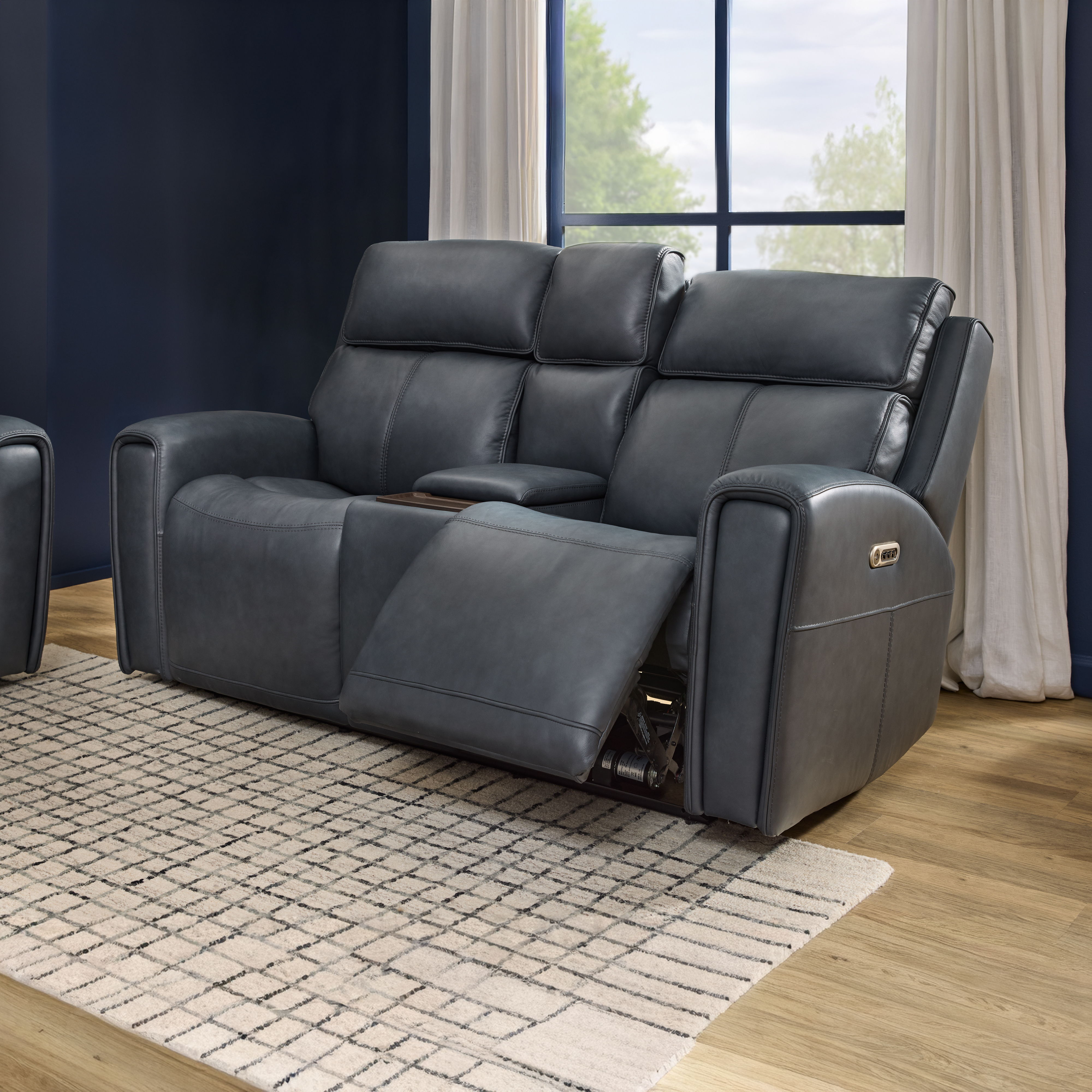 Warren - Power Reclining Loveseat With Console, Power Headrest & Lumbar - Black, black, view 7