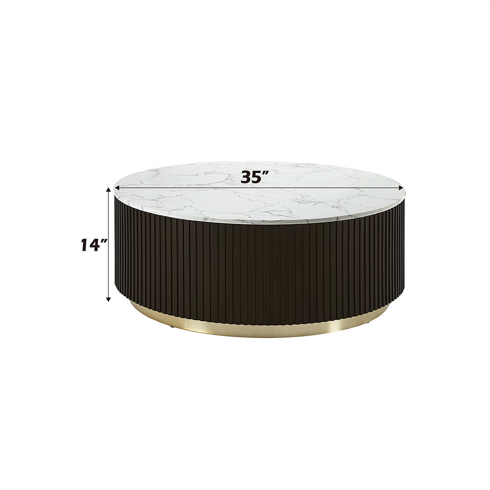 Clayten - Coffee Table - White Natural Marble Top & Espresso, white, view 4
