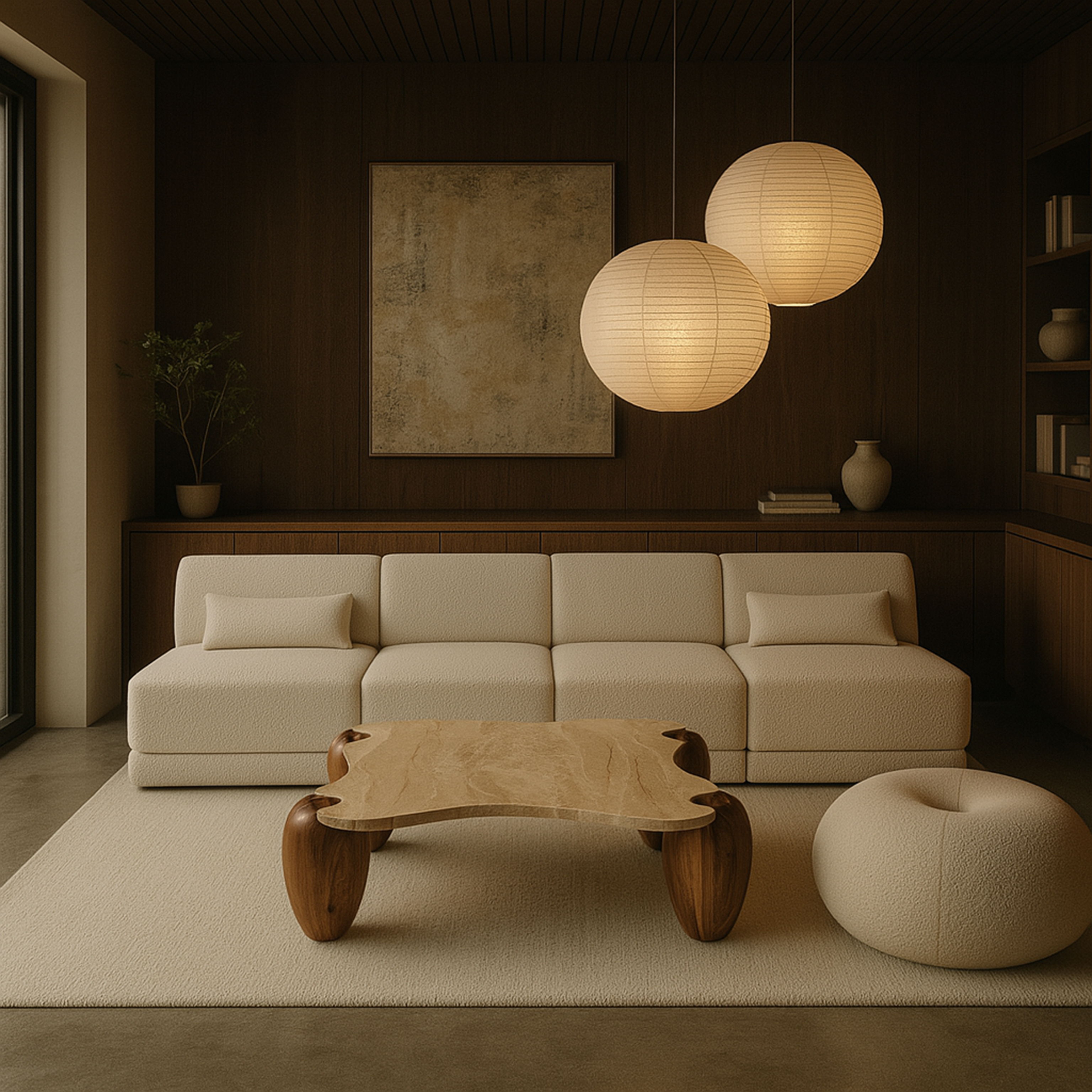 Liona - Marble And Acacia Wood Coffee Table - Beige