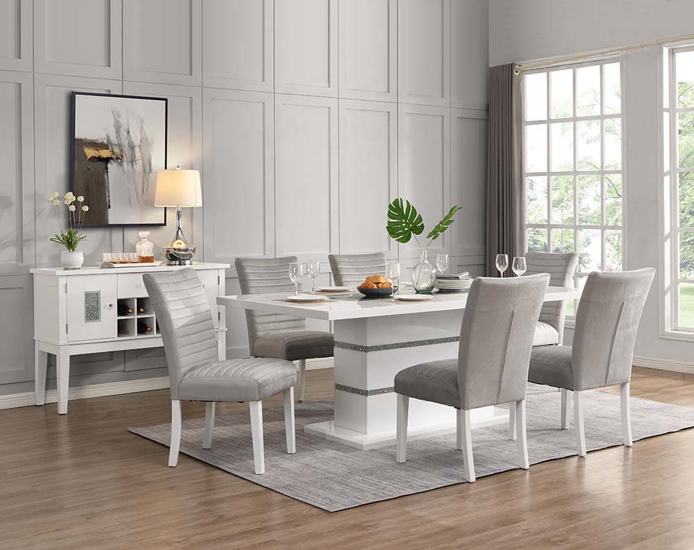 Elizaveta - Dining Table With Pedestal Base - Faux Crystal Diamonds & White High Gloss, white, view 3