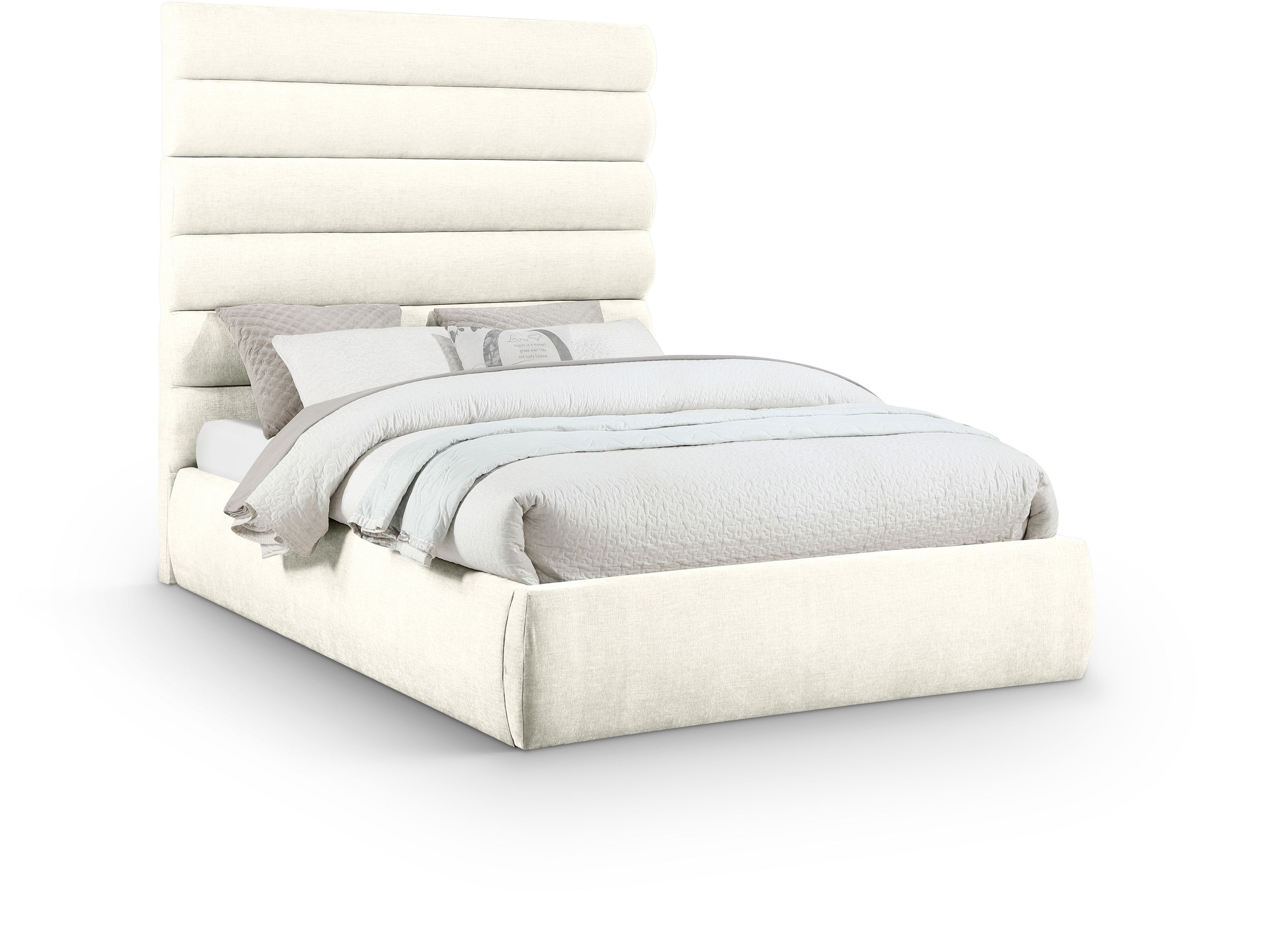 Adam - Chenille Fabric Queen Bed With 70.5" Headboard - Cream