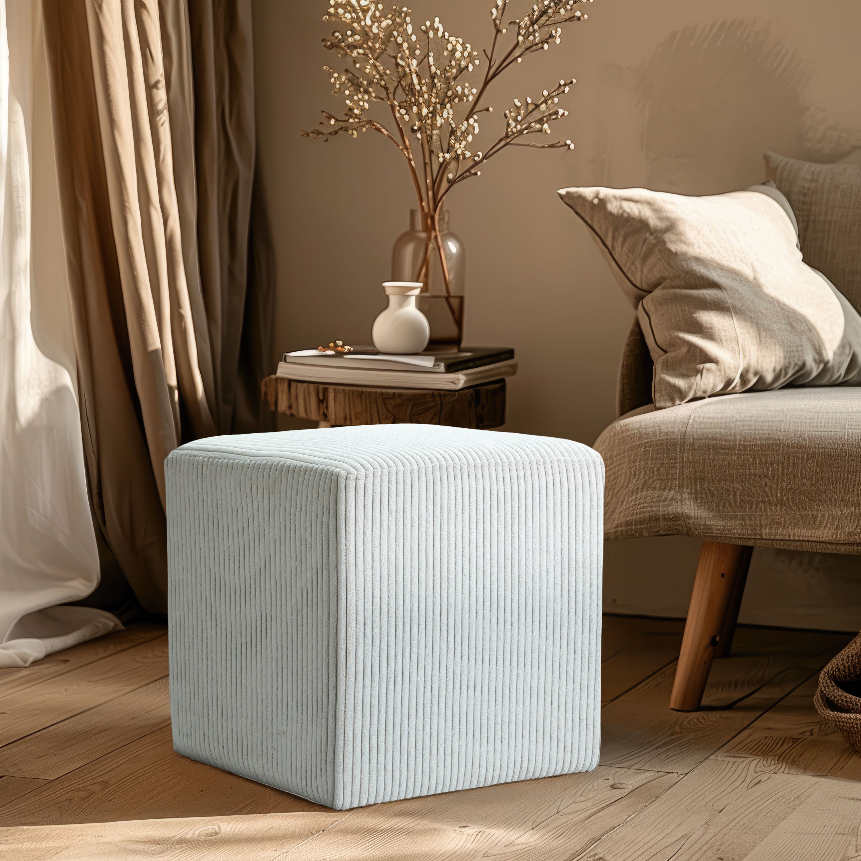 Roy - Microsuede Ottoman / Stool - Cream