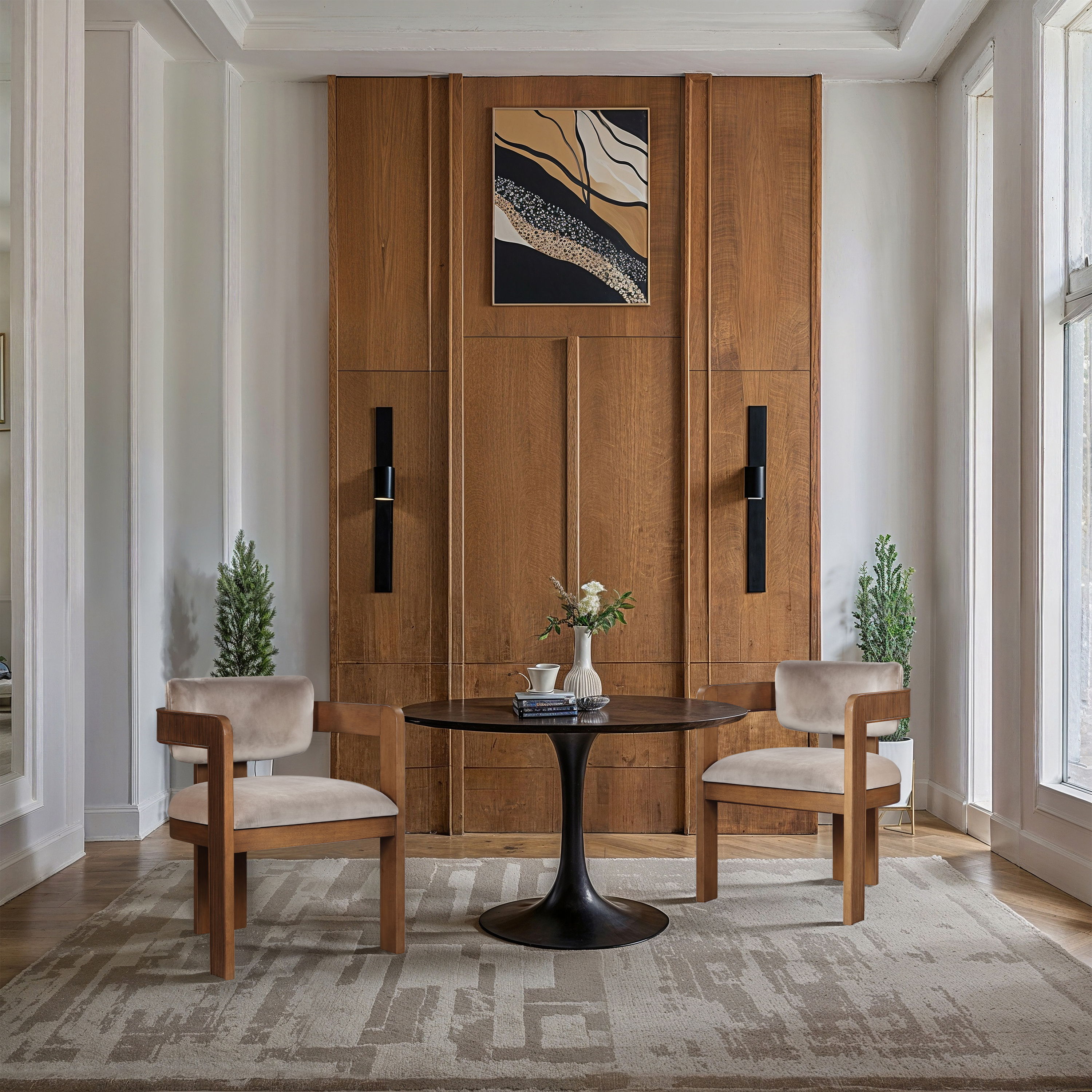 Sacha - Velvet Dining Chair With Brown Base (Set of 2) - Taupe