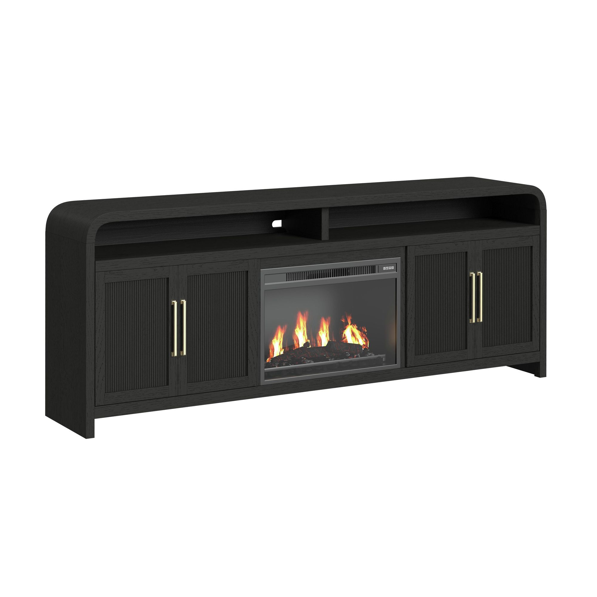 Ridgemont - 82" TV Console With 23" Fireplace Insert - Black With Grain