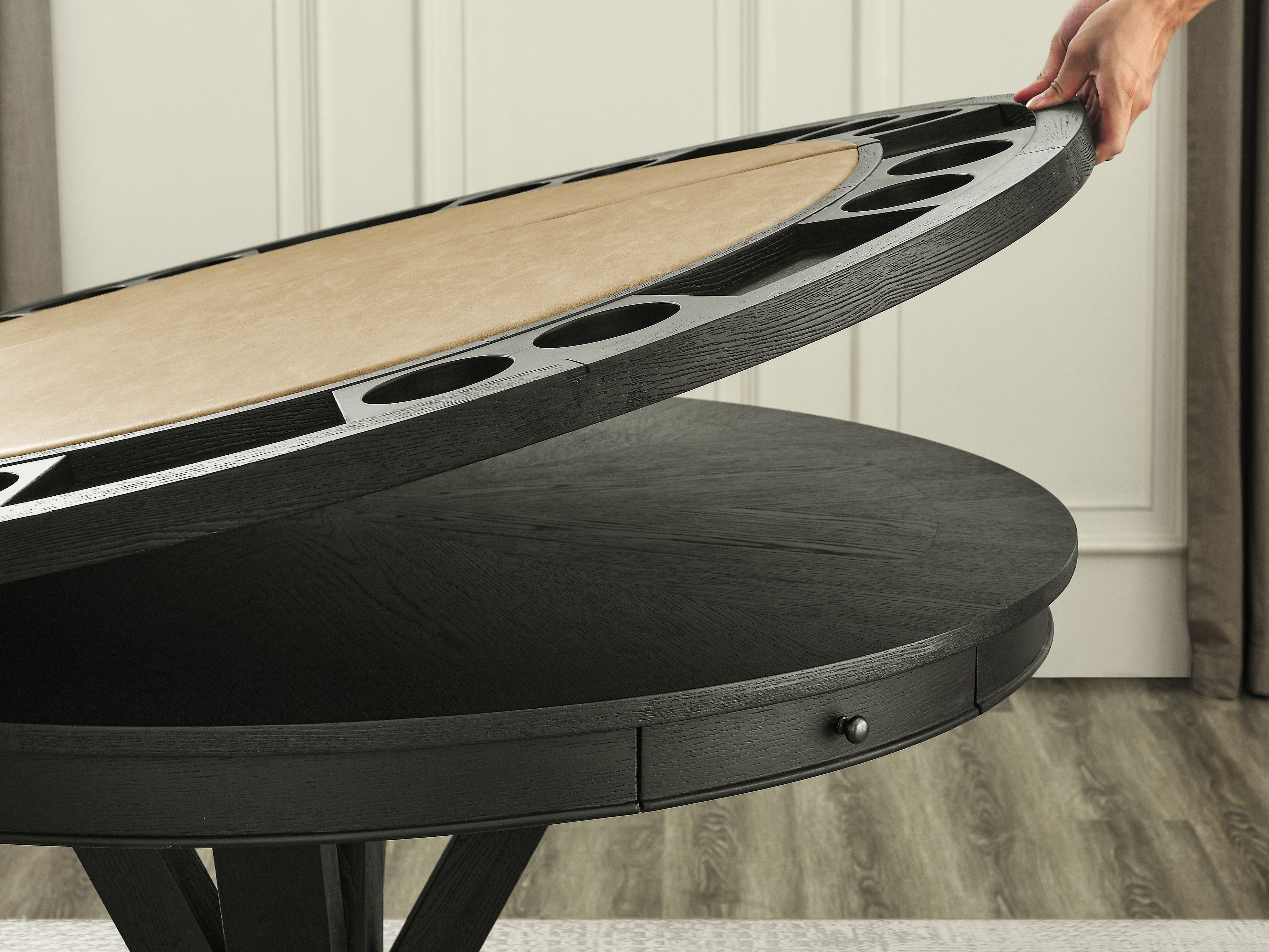 Rylie - Round Counter Table Top With 4 Drawers - Black