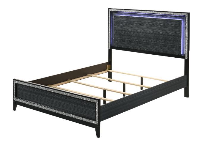 Haiden - Queen Bed With LED - Weathered Black, black, view 2