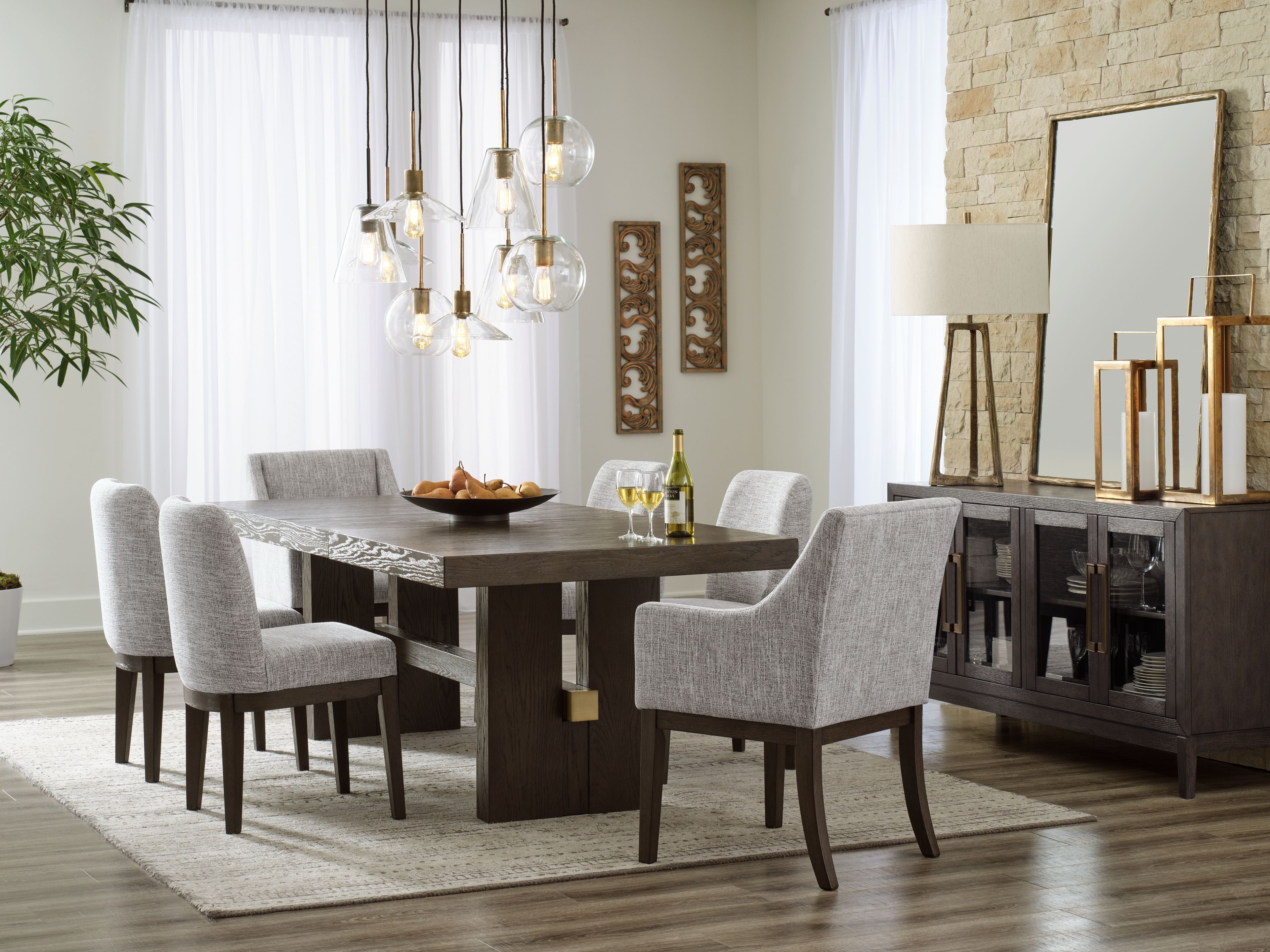 Burkhaus - 8 Pc. - Dining Room Extension Table, 4 Side Chairs, 2 Arm Chairs, Server - Dark Brown