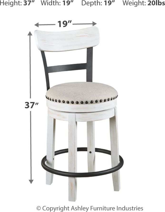 Ashley Furniture Valebeck - 6 Pc. - Counter Table, 4 Swivel Barstools, Server - White - Image 7