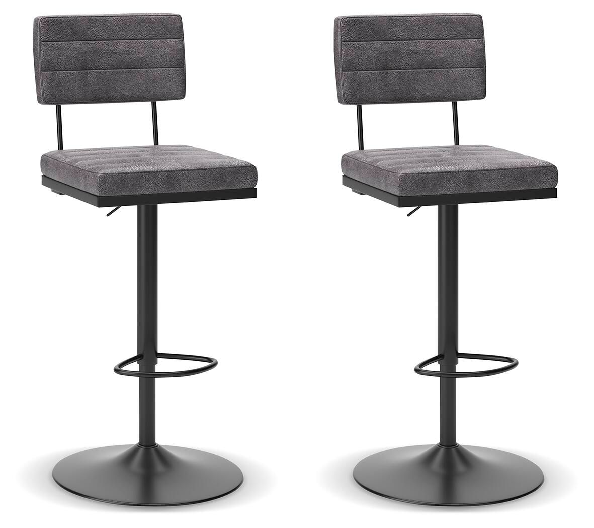 Strumford - Tall Swivel Barstool (Set of 2) with Cushioned Back - Gray / Black