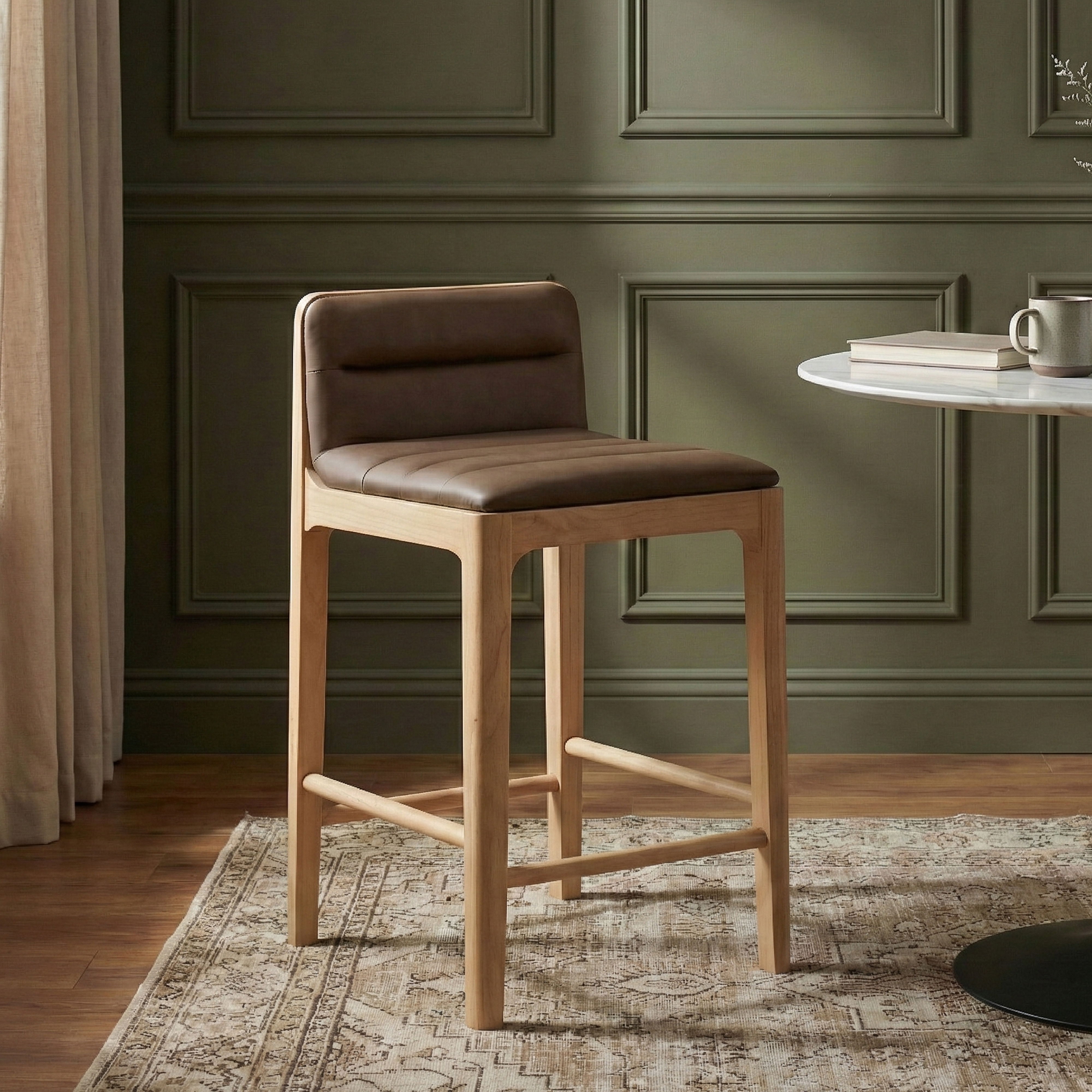 Ellis - Vegan Leather Upholstered Counter Stool (Set of 2) - Brown / Natural