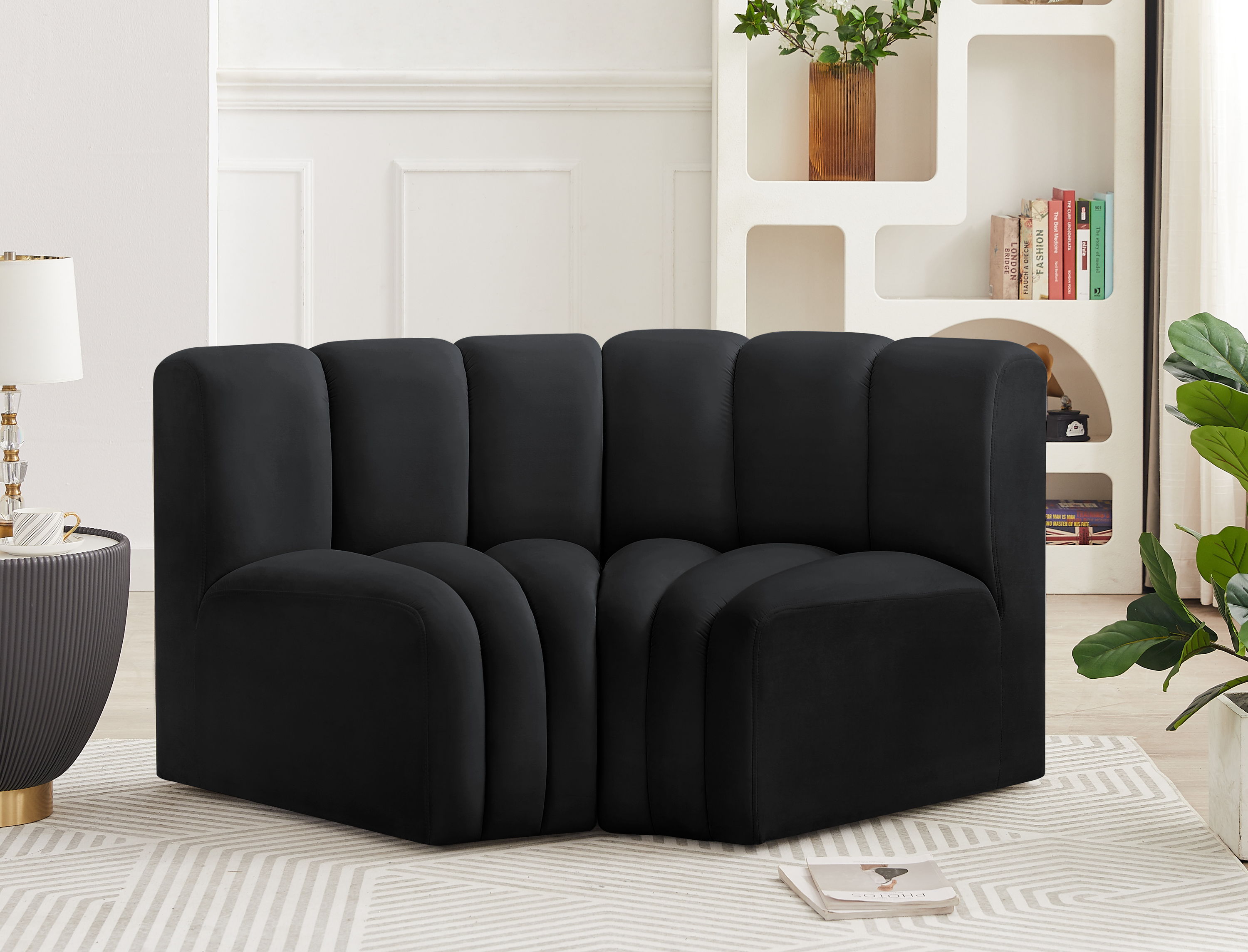 Arc - Velvet 2 Piece Modular Sofa - Black