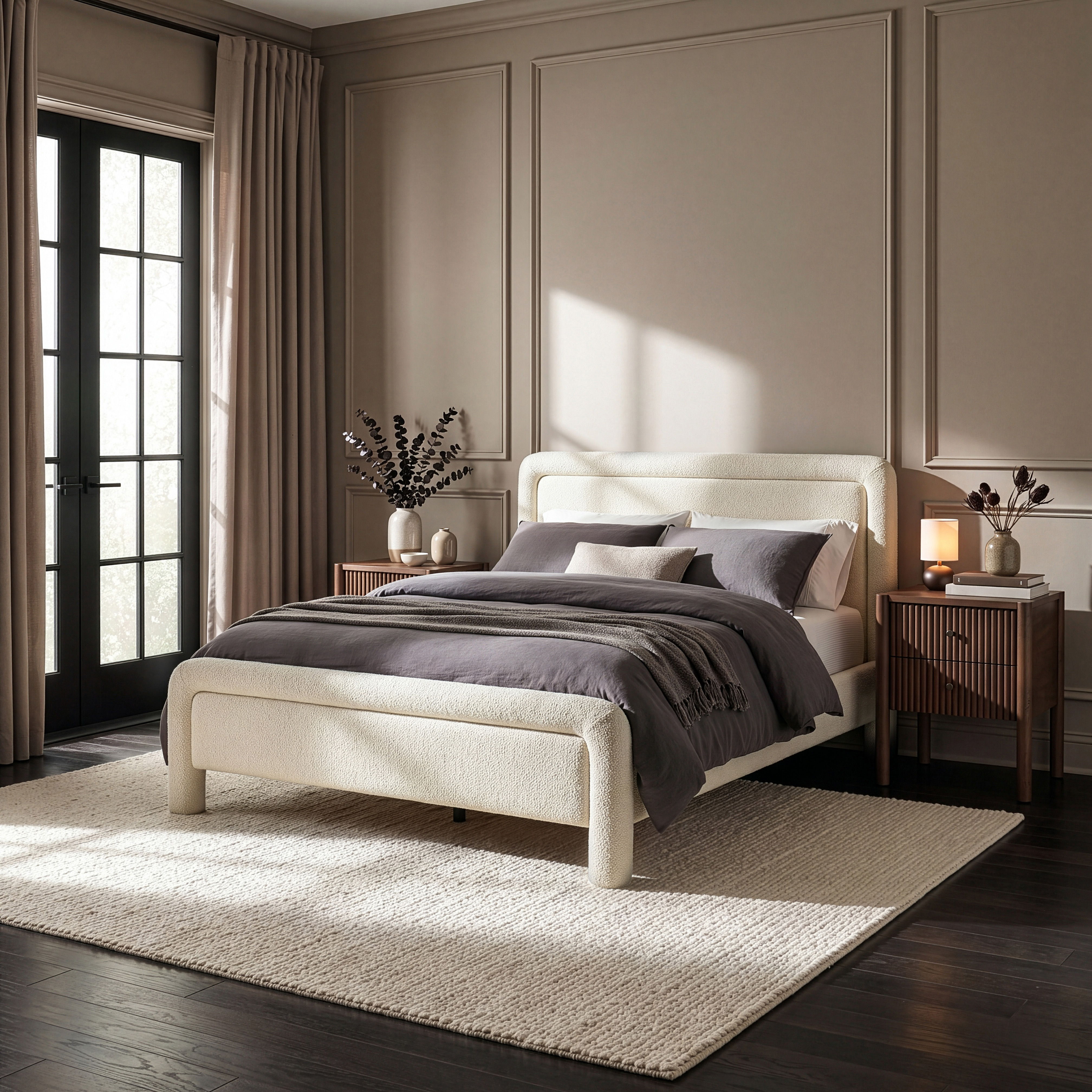 Baylor - Fabric With Interwoven Chenille Upholstered King Bed - Cream